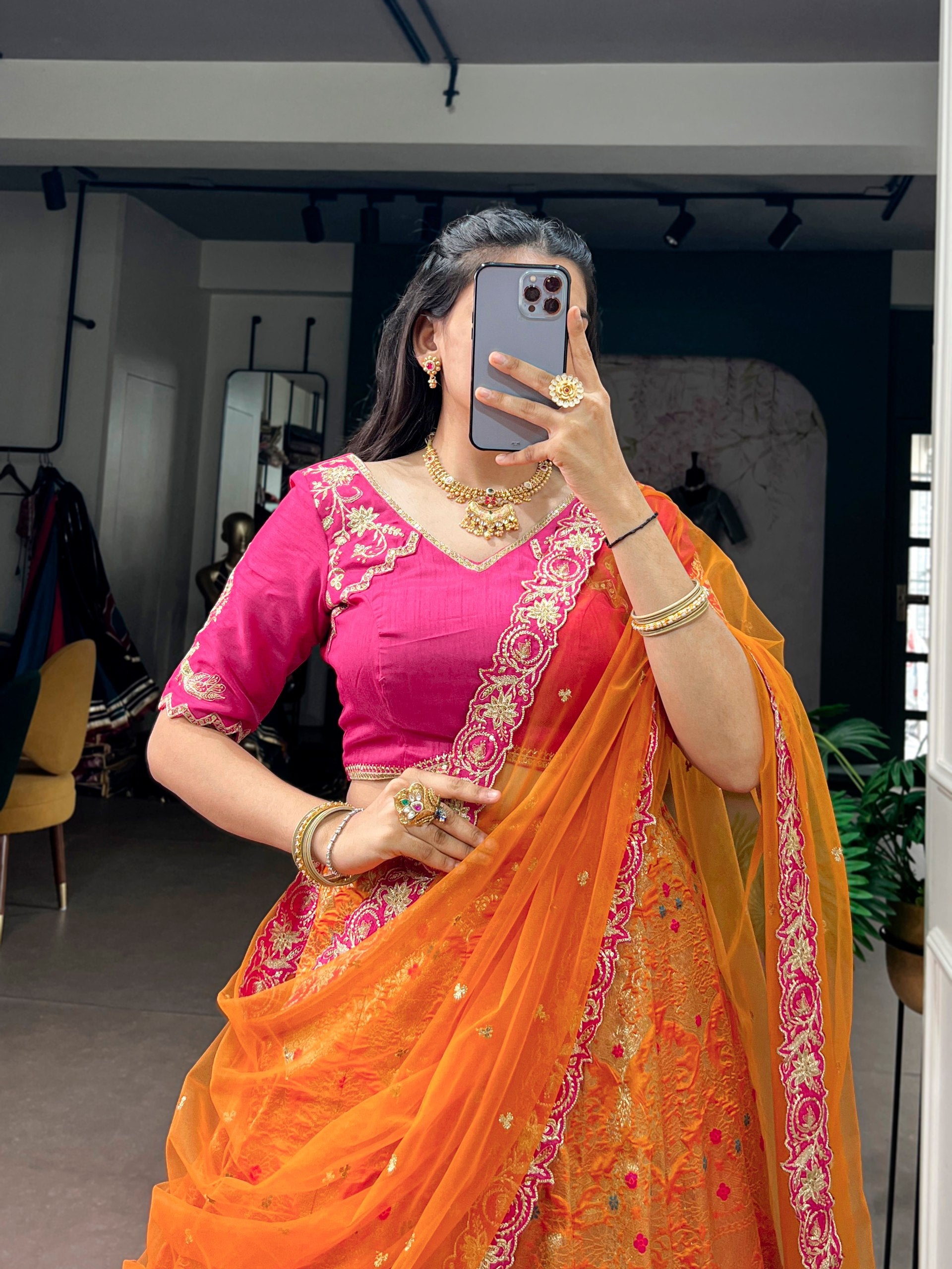 Women's Banarasi Silk Lehenga Choli with Net Dupatta | Zari Woven Designer Wedding, Bridal, Festive & Party Wear