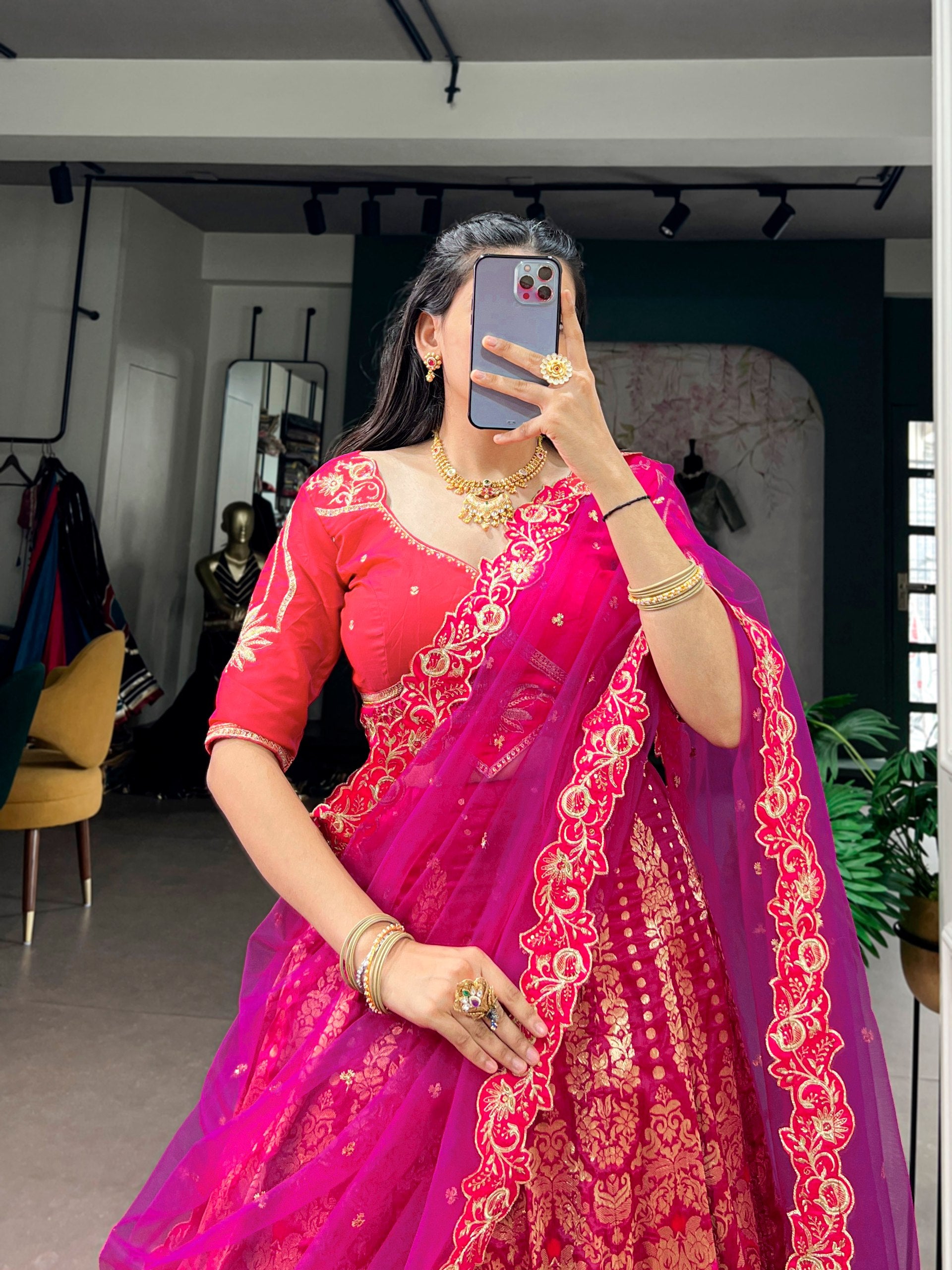 Women's Banarasi Silk Lehenga Choli with Net Dupatta | Zari Woven Designer Wedding, Bridal, Festive & Party Wear
