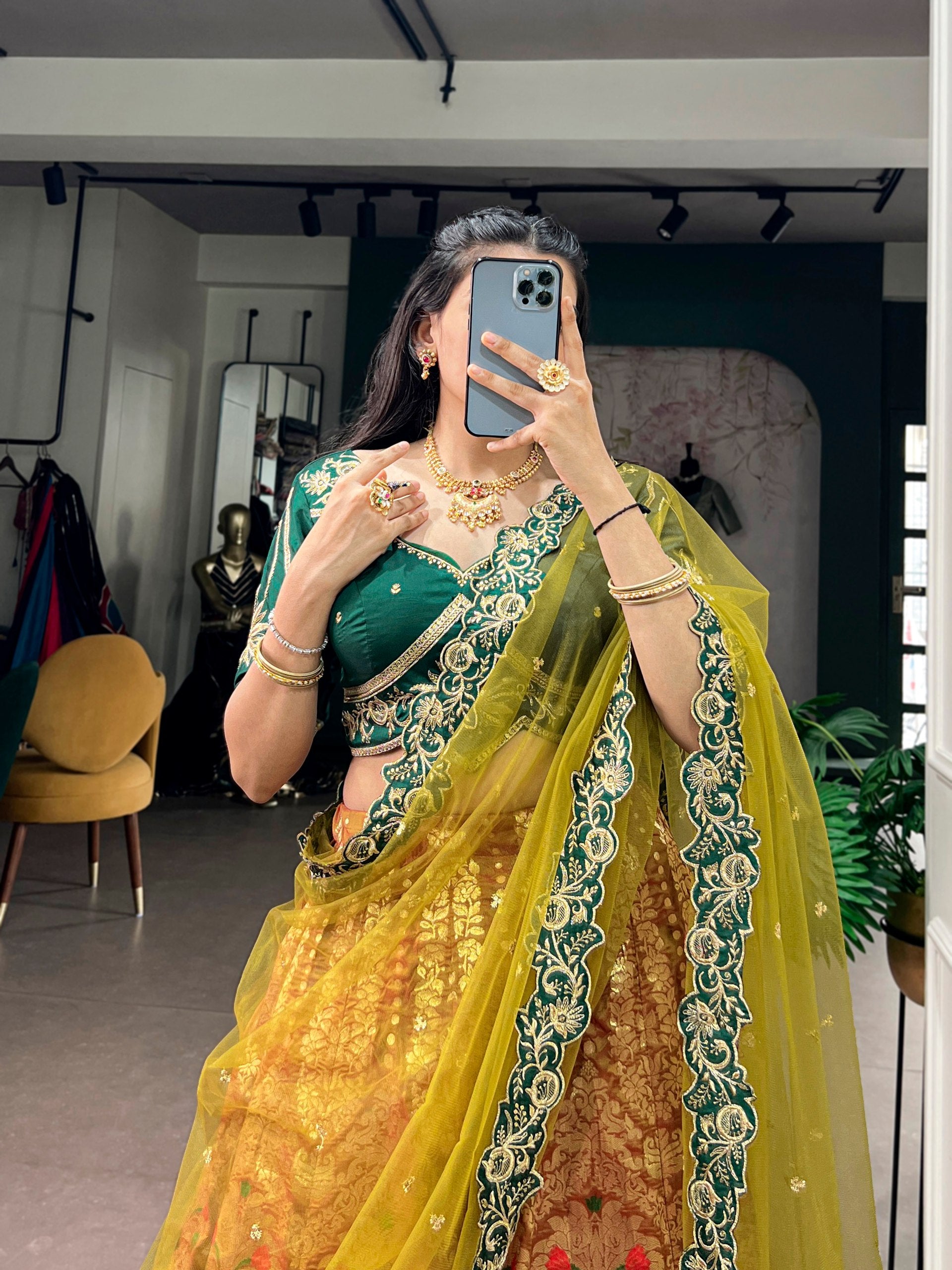 Women's Banarasi Silk Lehenga Choli with Net Dupatta | Zari Woven Designer Wedding, Bridal, Festive & Party Wear