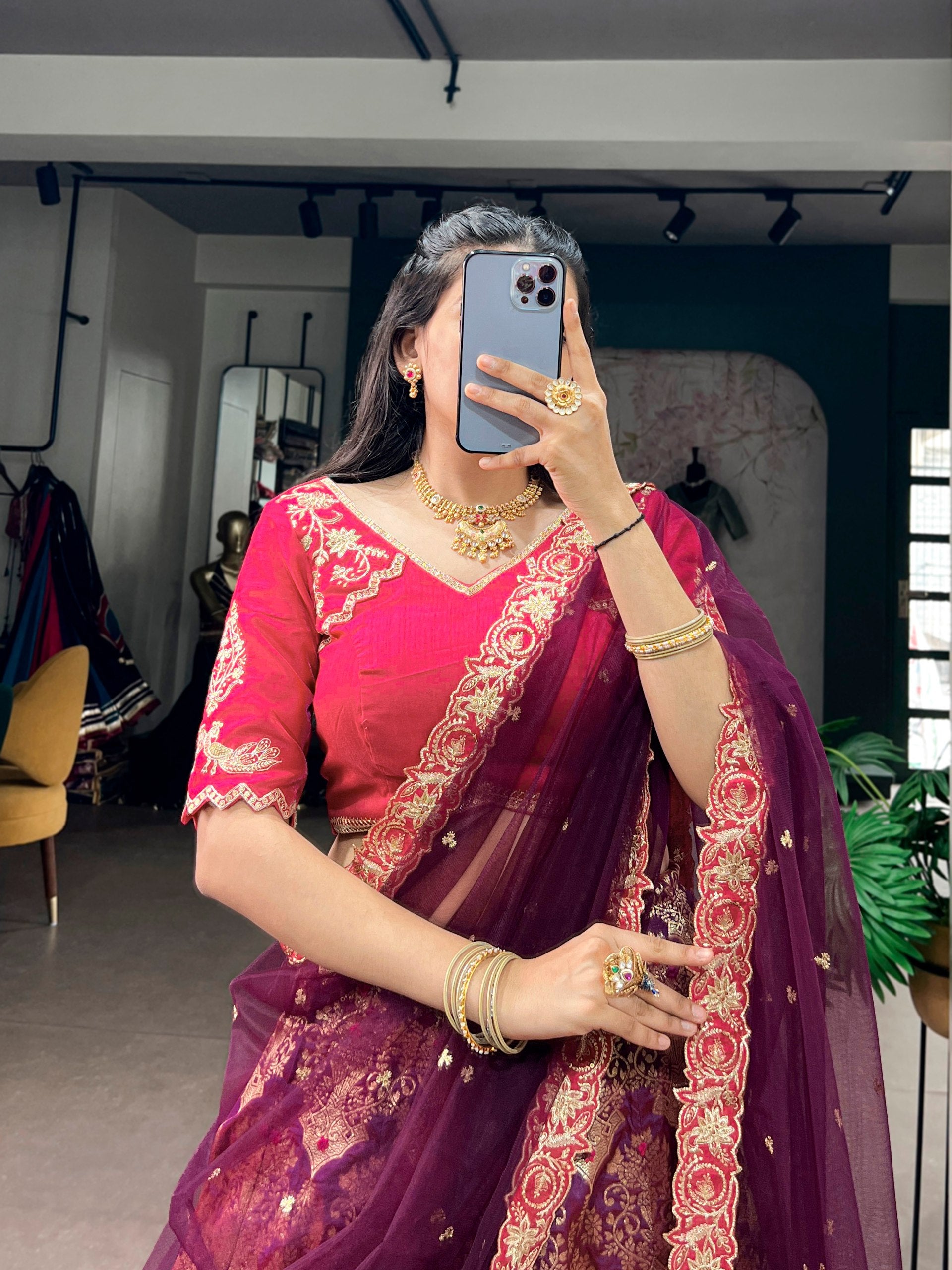 Women's Banarasi Silk Lehenga Choli with Net Dupatta | Zari Woven Designer Wedding, Bridal, Festive & Party Wear