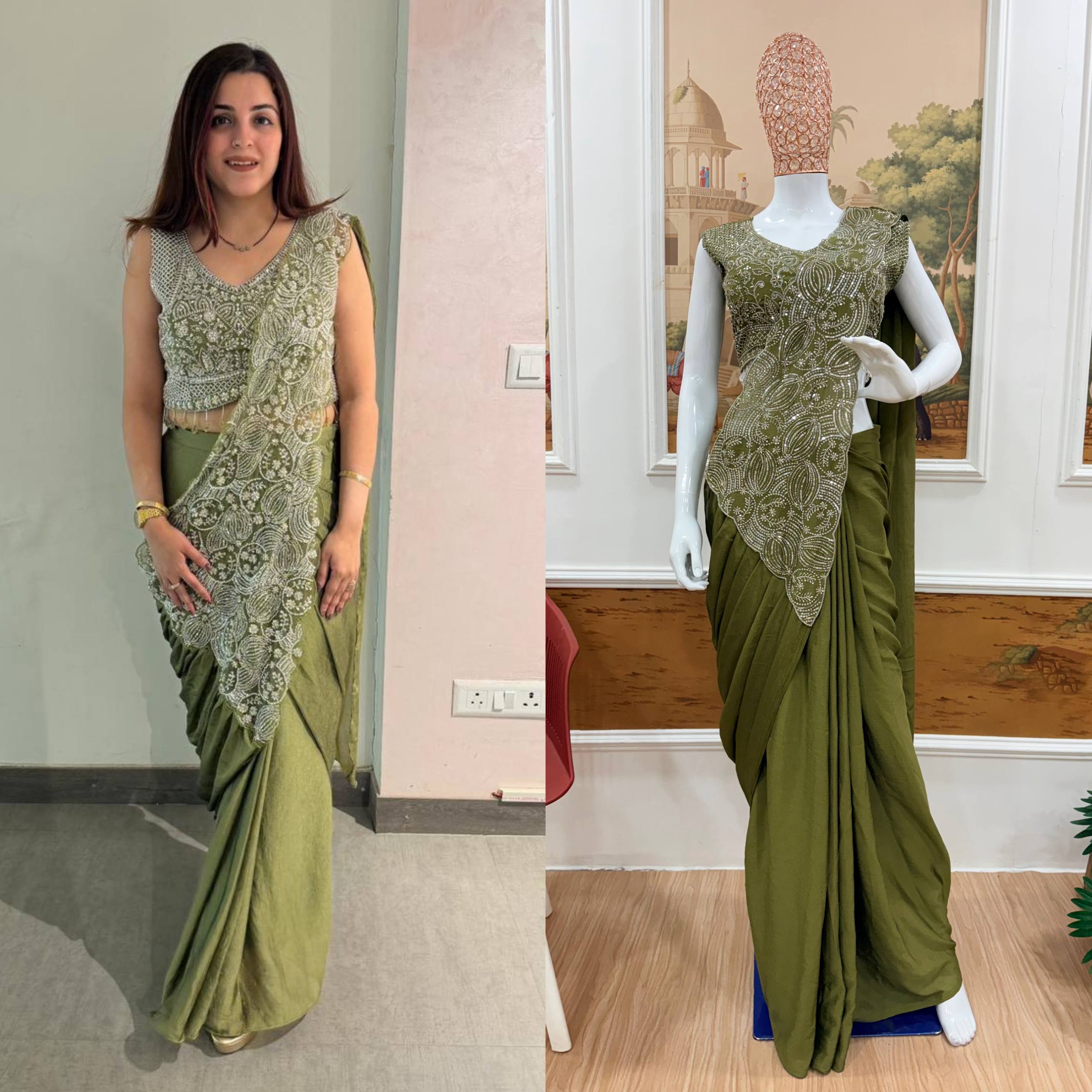 Designer Ready-to-Wear Saree with Heavy Embroidered Blouse – Elegant Party Wear