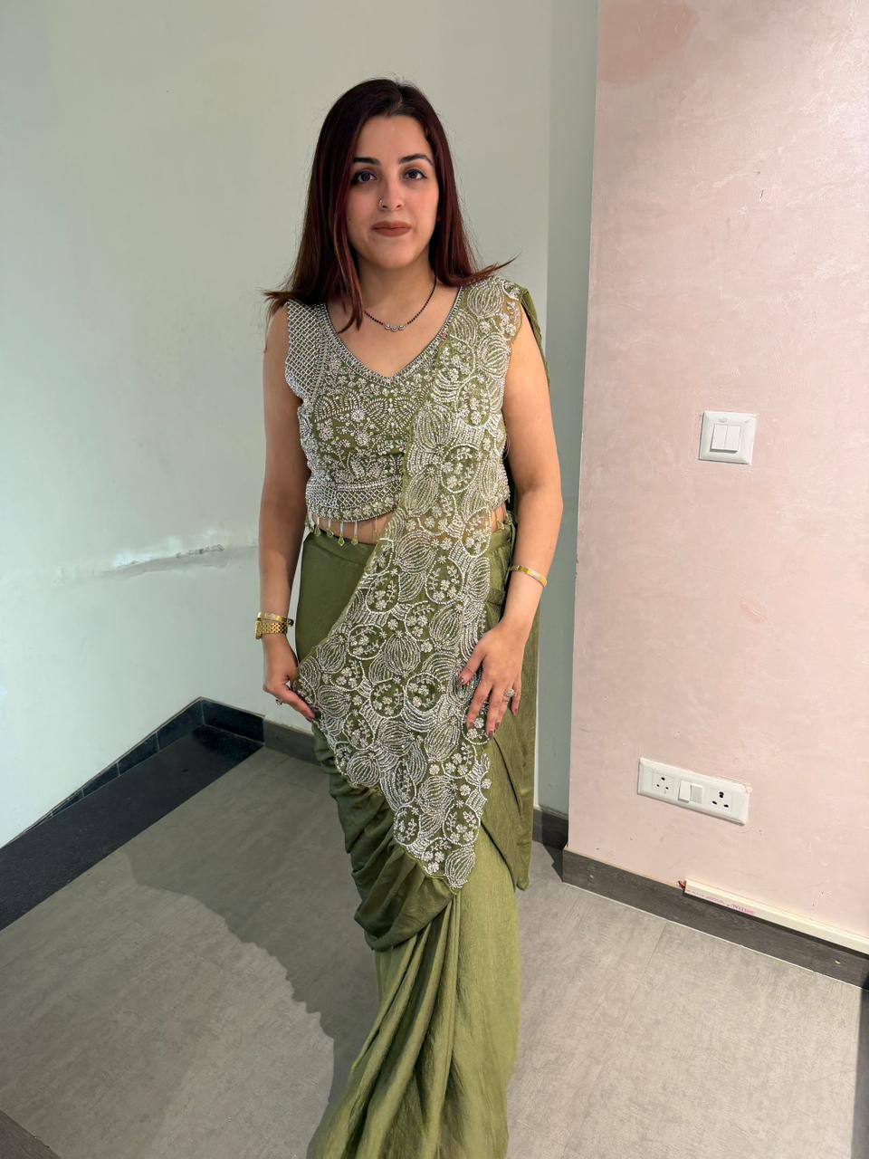 Designer Ready-to-Wear Saree with Heavy Embroidered Blouse – Elegant Party Wear