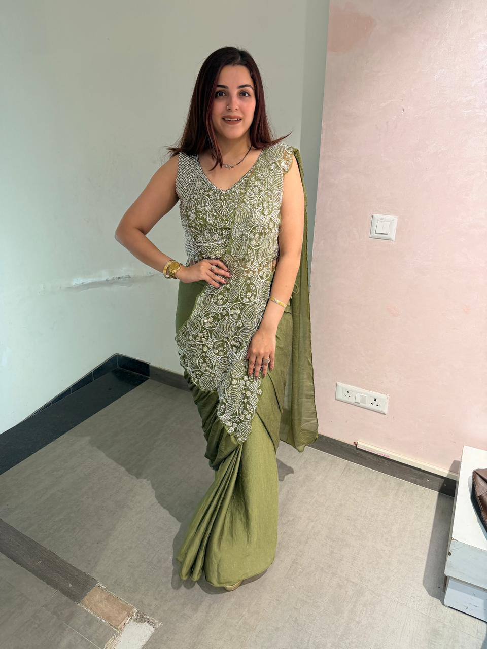 Designer Ready-to-Wear Saree with Heavy Embroidered Blouse – Elegant Party Wear
