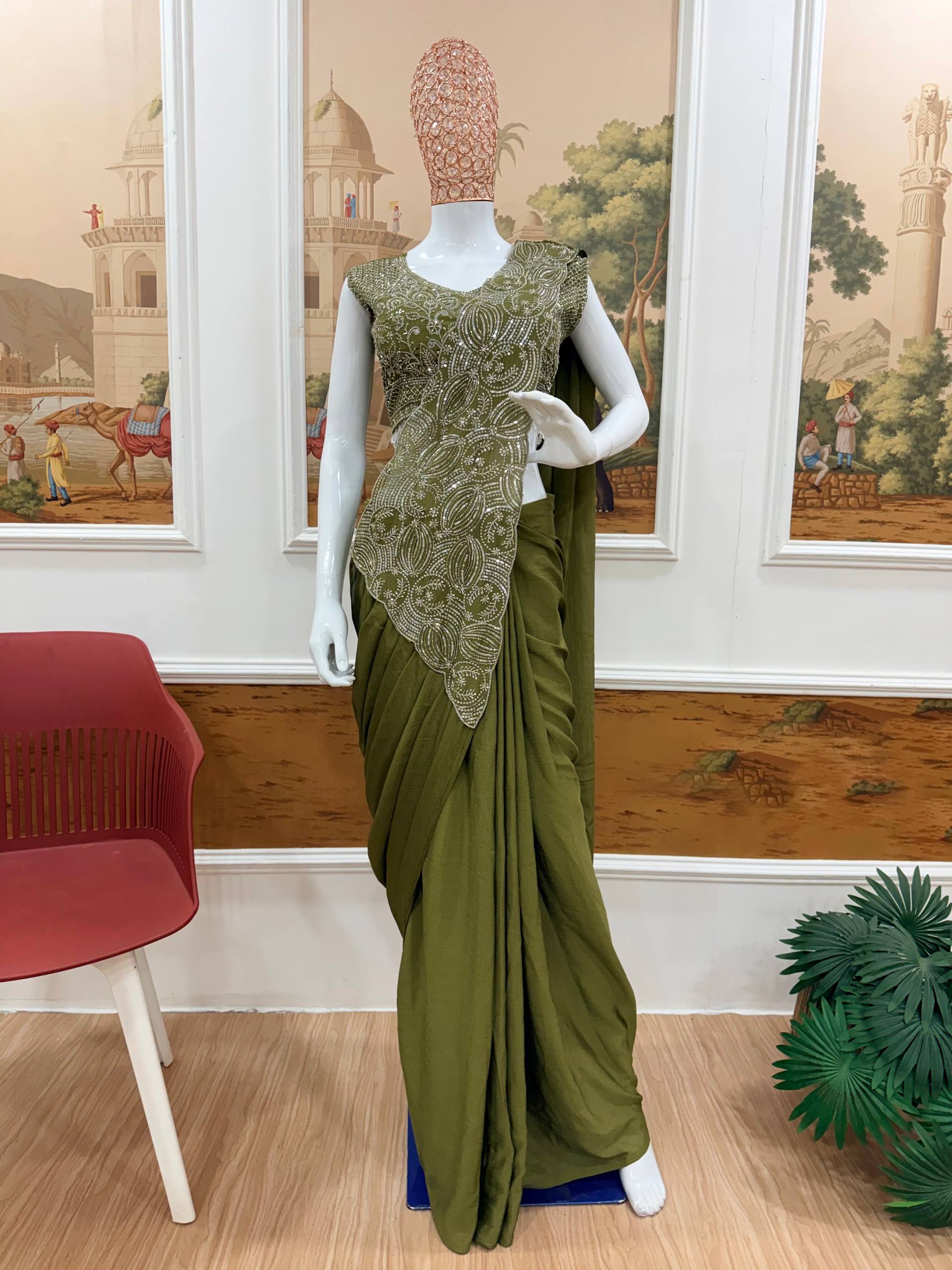 Designer Ready-to-Wear Saree with Heavy Embroidered Blouse – Elegant Party Wear