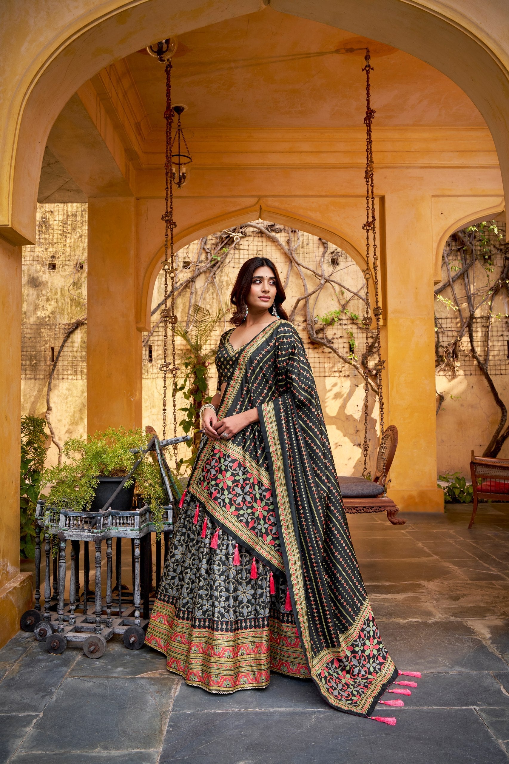 Tasar Silk Gotta Patti Lace Work Lehenga Choli