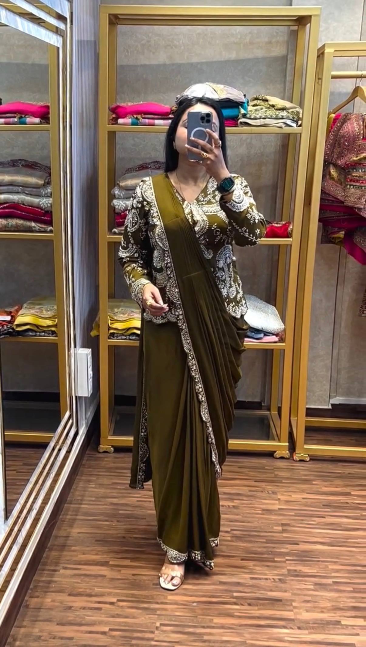 Designer Ready-to-Wear Saree with Heavy Embroidered Jacket Blouse