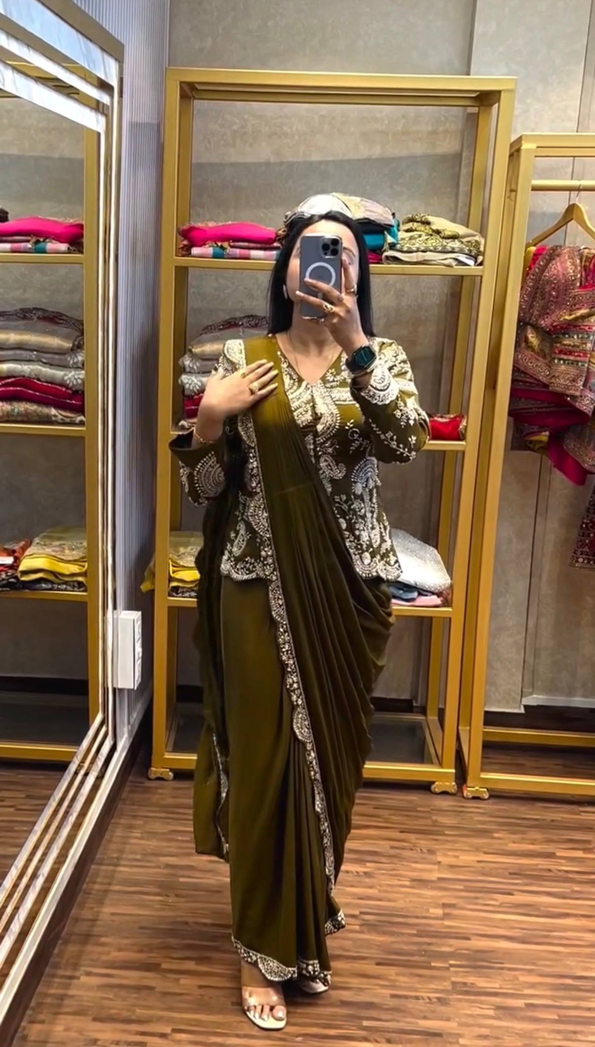 Designer Ready-to-Wear Saree with Heavy Embroidered Jacket Blouse