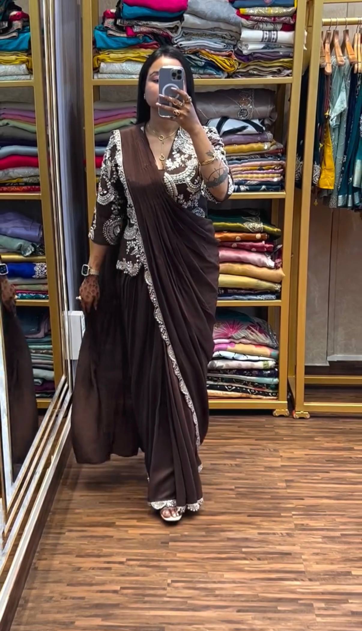 Designer Ready-to-Wear Saree with Heavy Embroidered Jacket Blouse