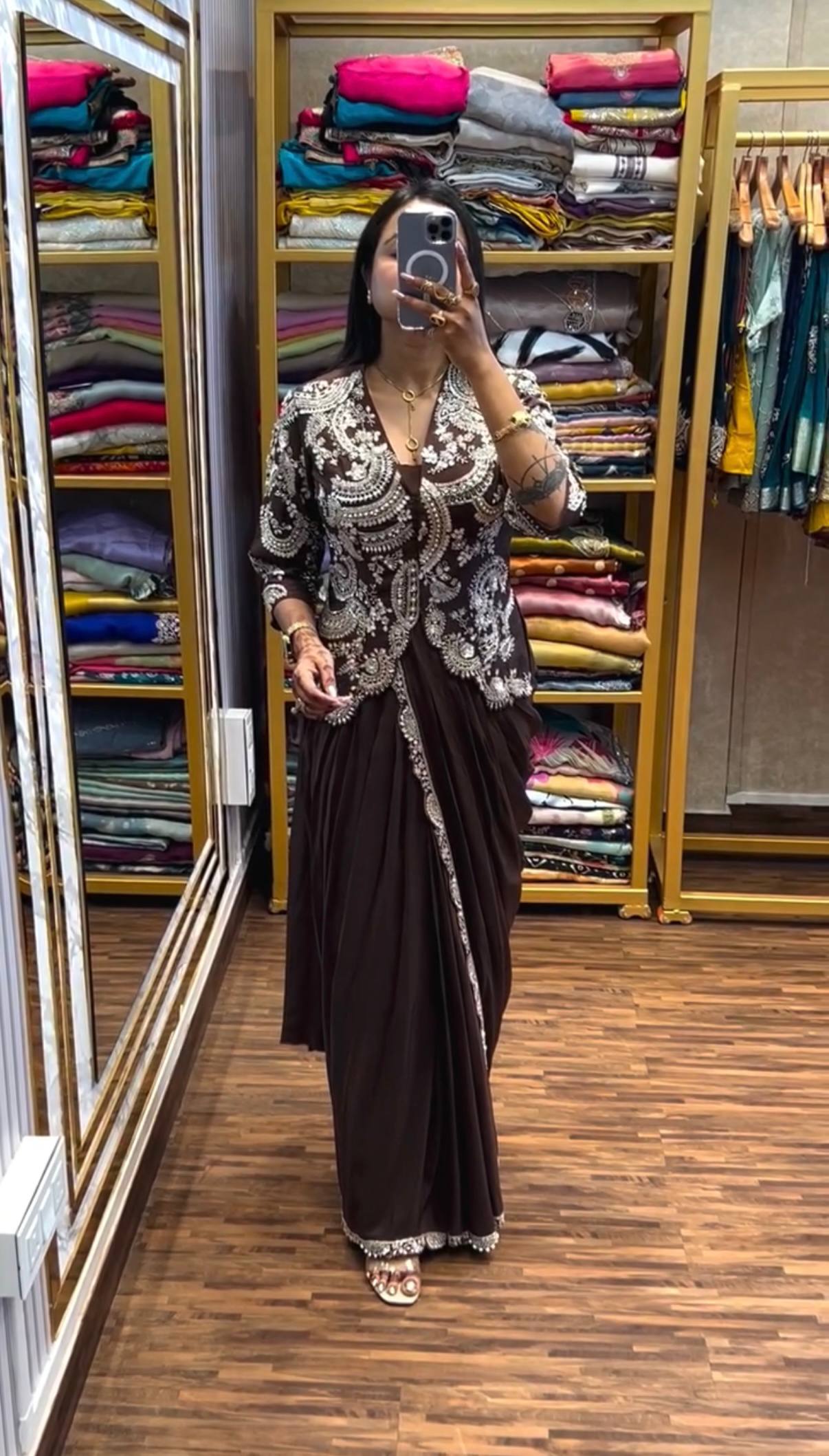 Designer Ready-to-Wear Saree with Heavy Embroidered Jacket Blouse