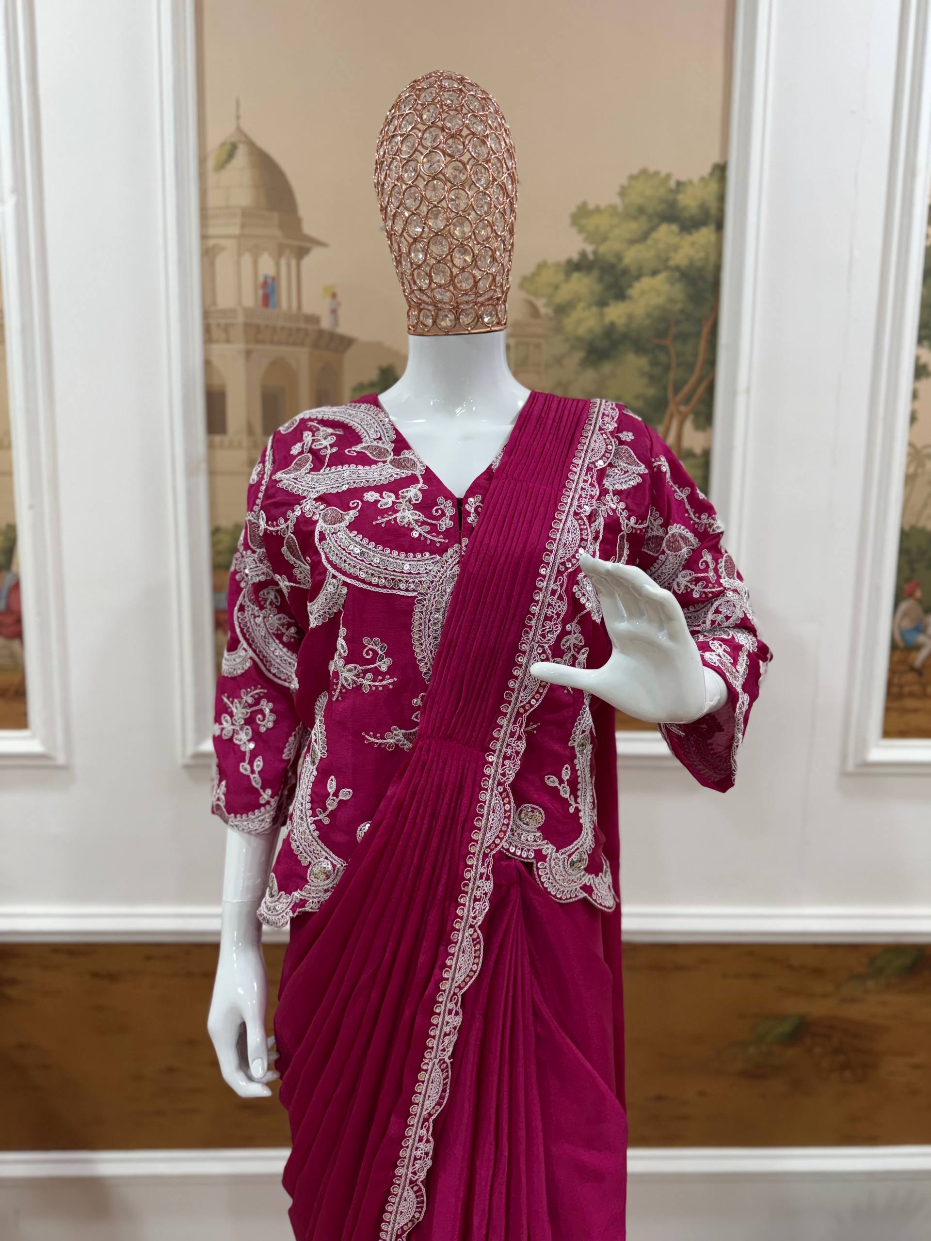 Designer Ready-to-Wear Saree with Heavy Embroidered Jacket Blouse