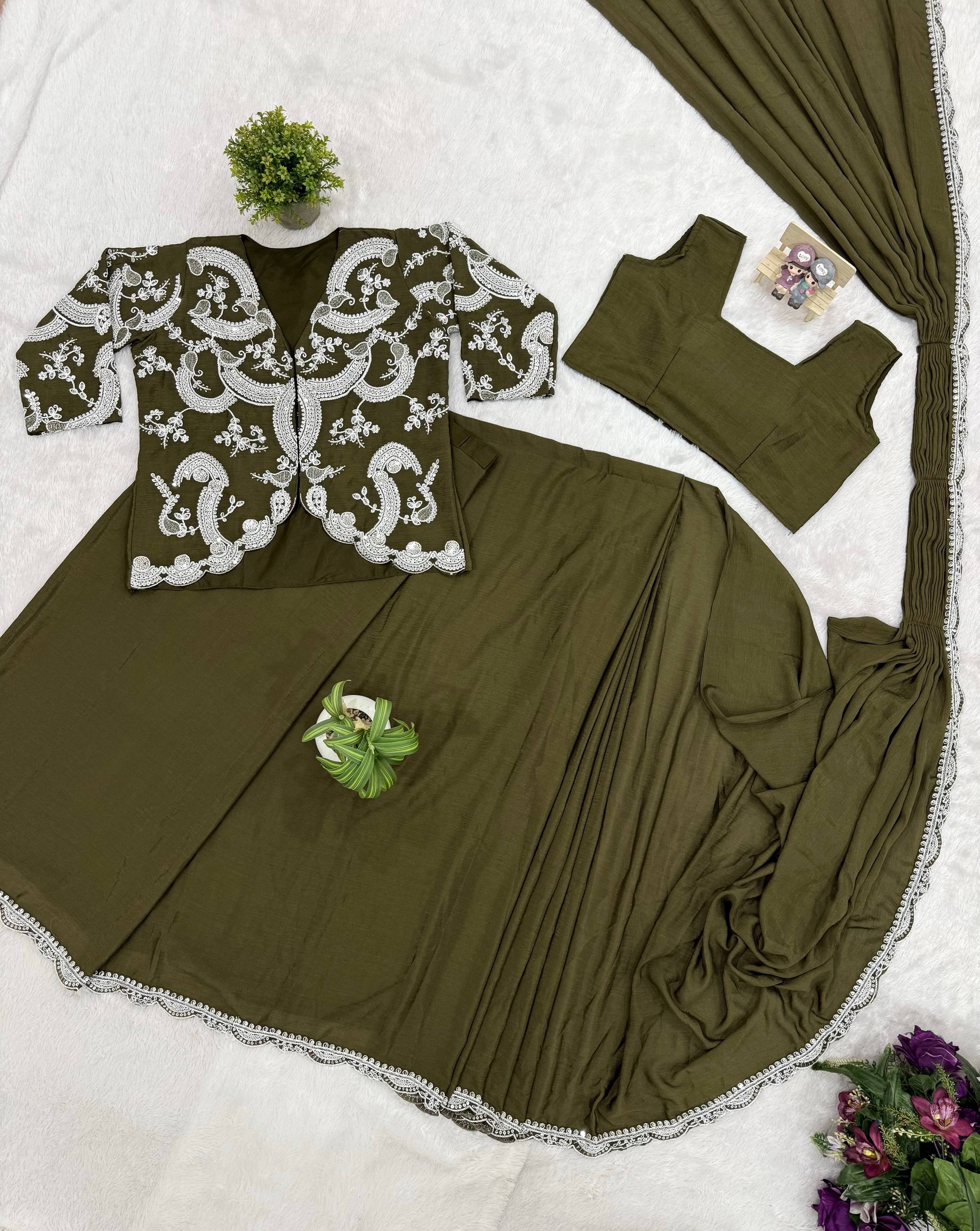 Designer Ready-to-Wear Saree with Heavy Embroidered Jacket Blouse