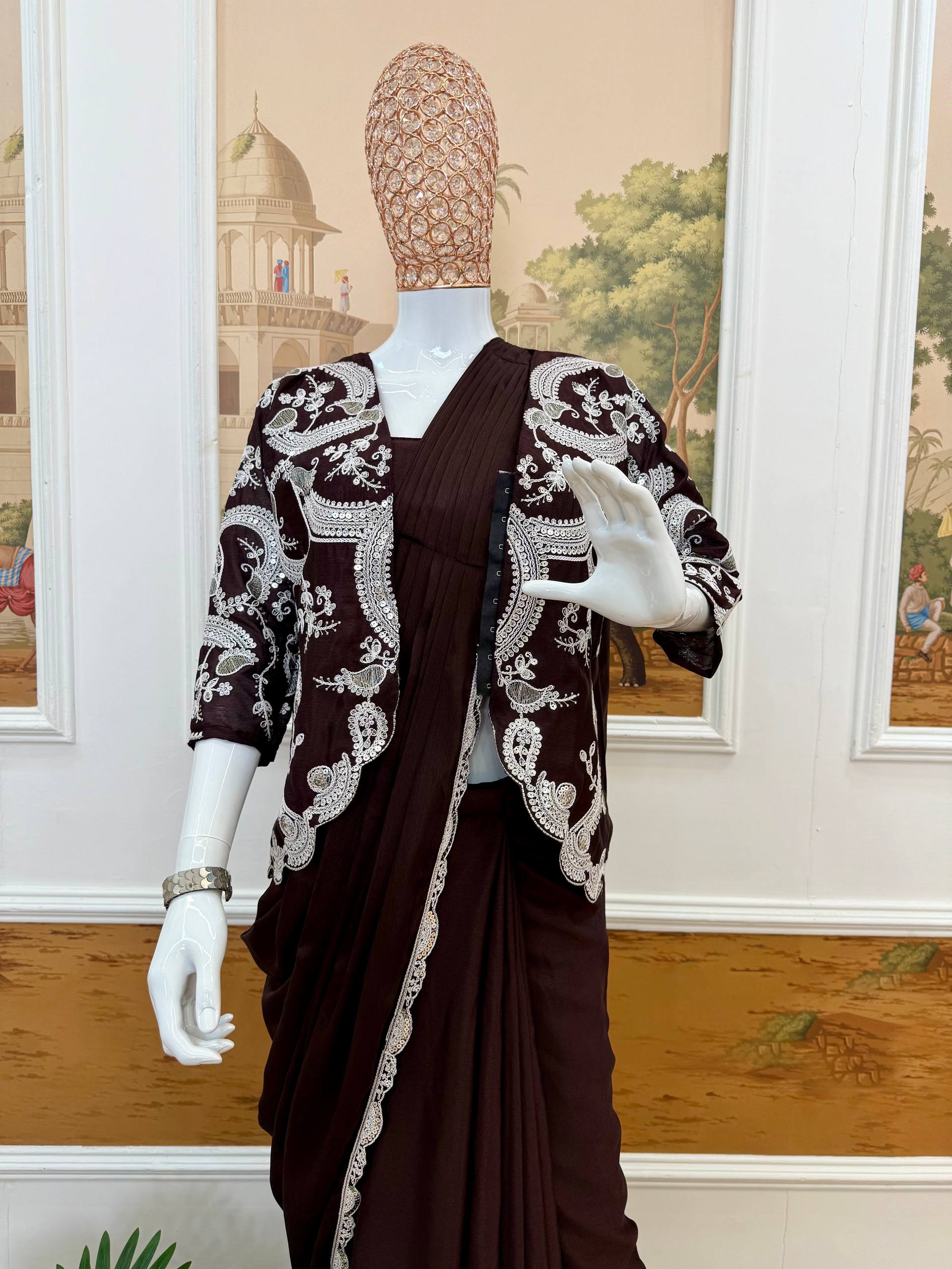 Designer Ready-to-Wear Saree with Heavy Embroidered Jacket Blouse
