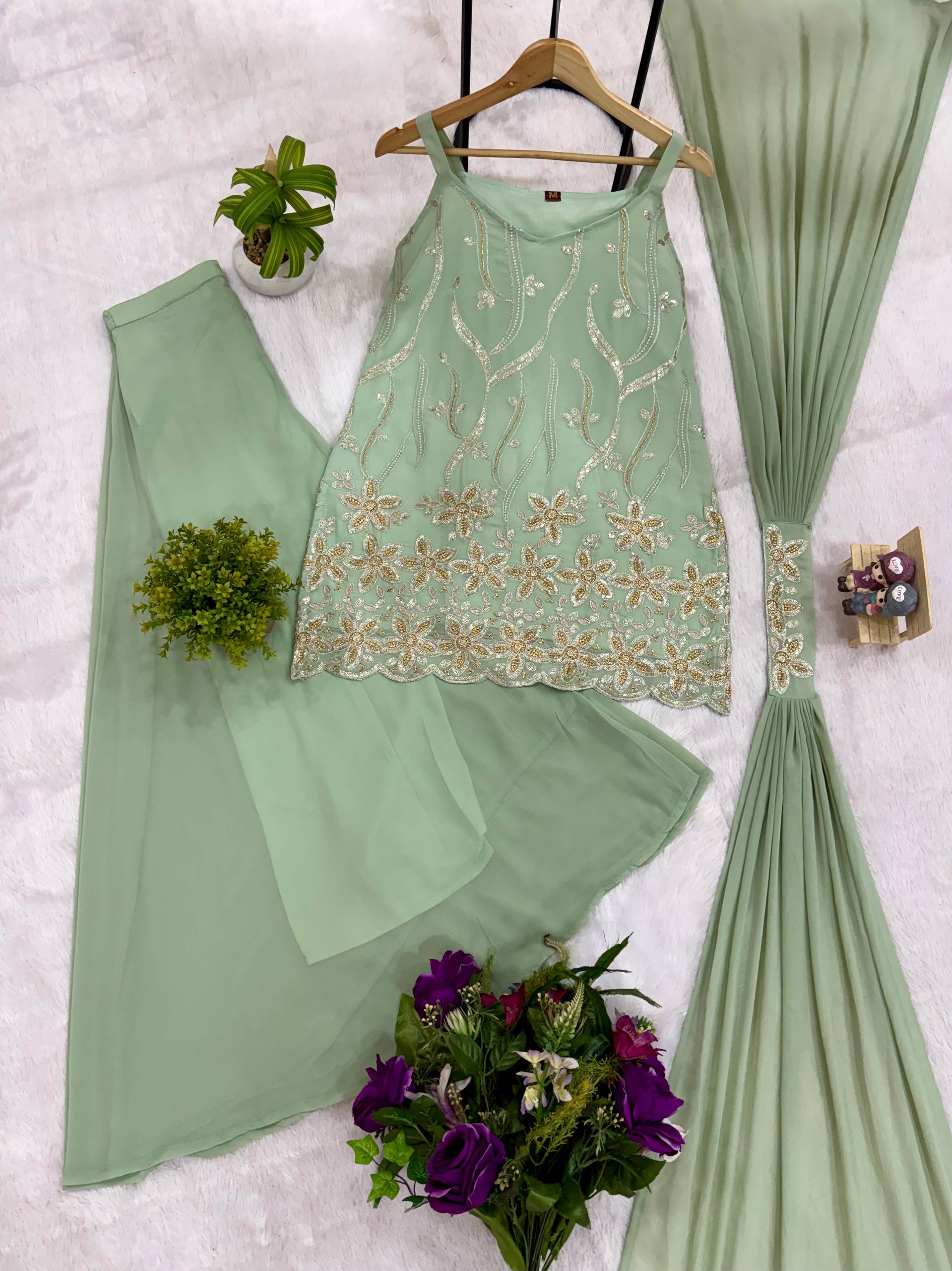 NEW LAUNCHING HEAVY 3 PIECES SUIT PAIR WITH EMBROIDERY WORK & FANCY LACE