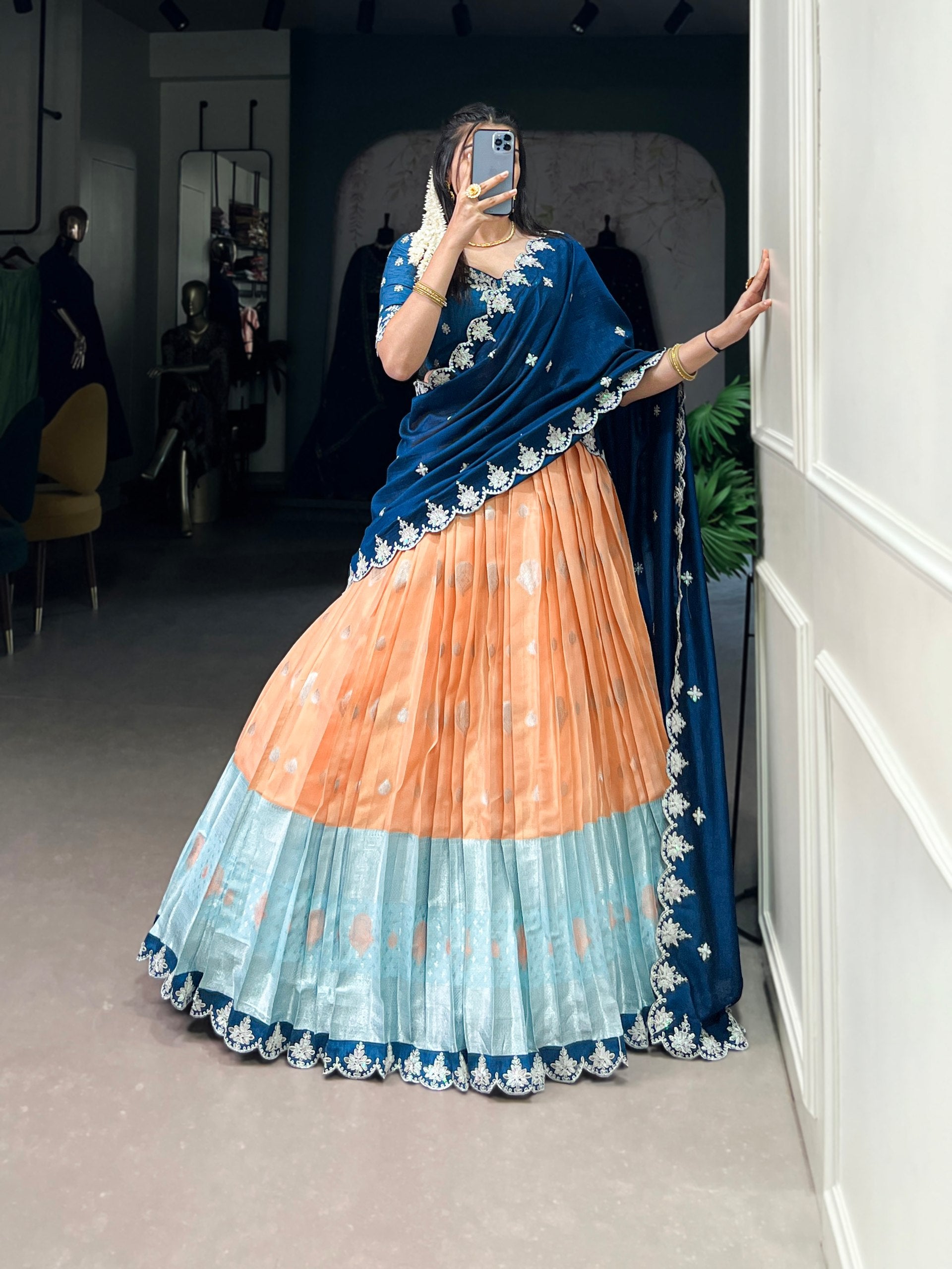 Women's Designer Ready to Wear Lehenga Saree | Embroidered Blouse with Belt Style Drape | Party Wear, Wedding & Festive Ethnic Wear