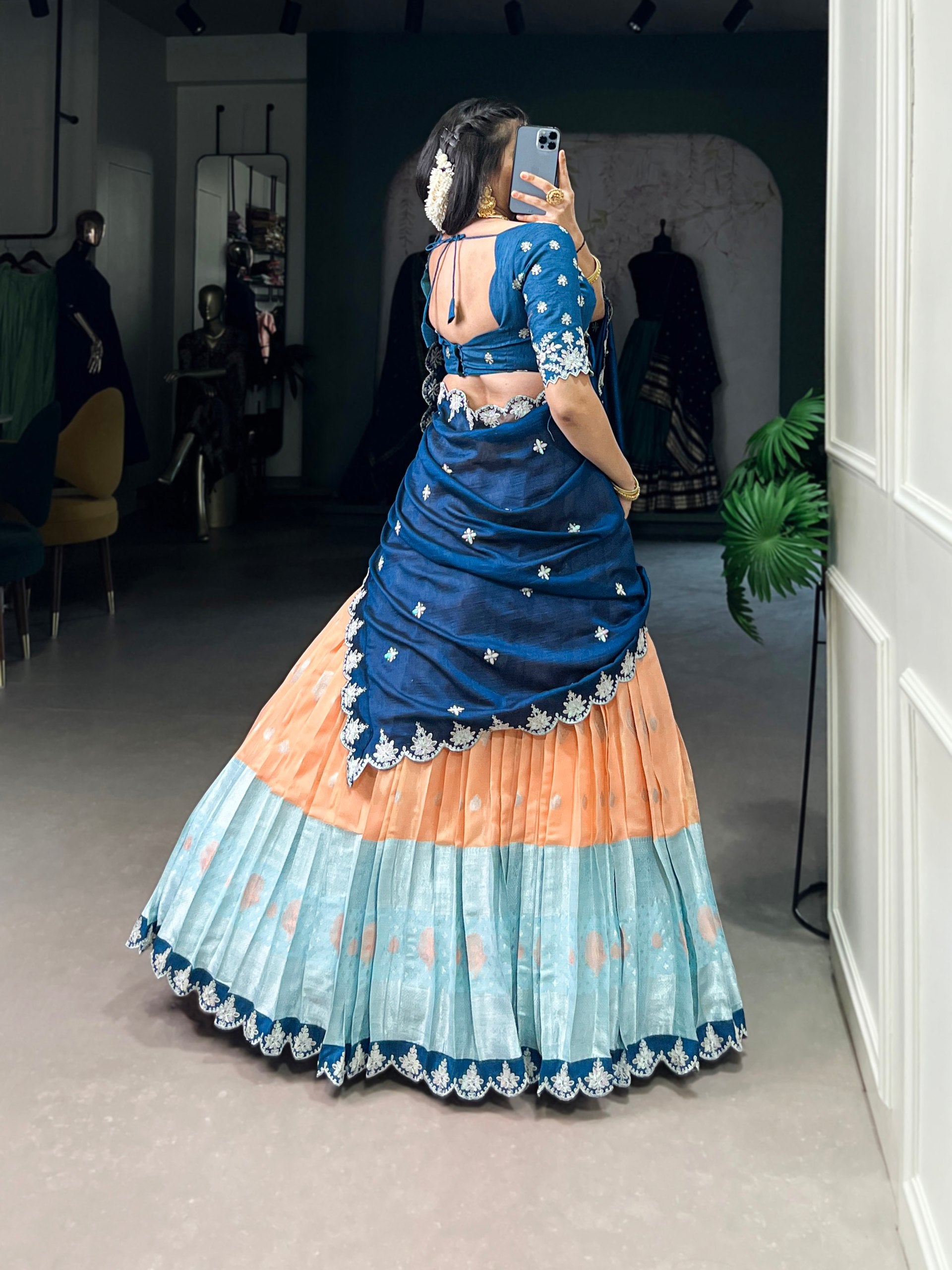 Women's Designer Ready to Wear Lehenga Saree | Embroidered Blouse with Belt Style Drape | Party Wear, Wedding & Festive Ethnic Wear