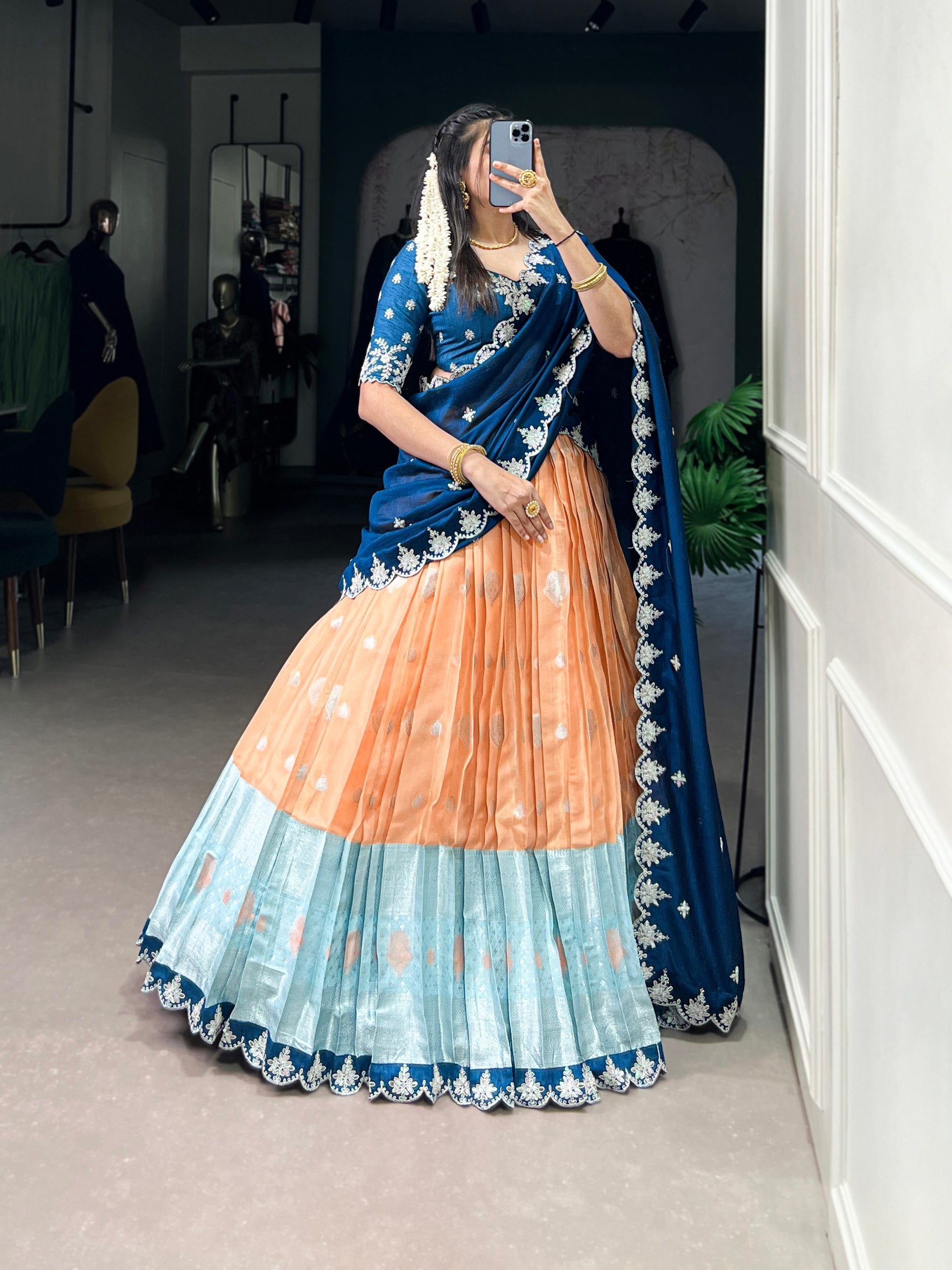 Women's Designer Ready to Wear Lehenga Saree | Embroidered Blouse with Belt Style Drape | Party Wear, Wedding & Festive Ethnic Wear