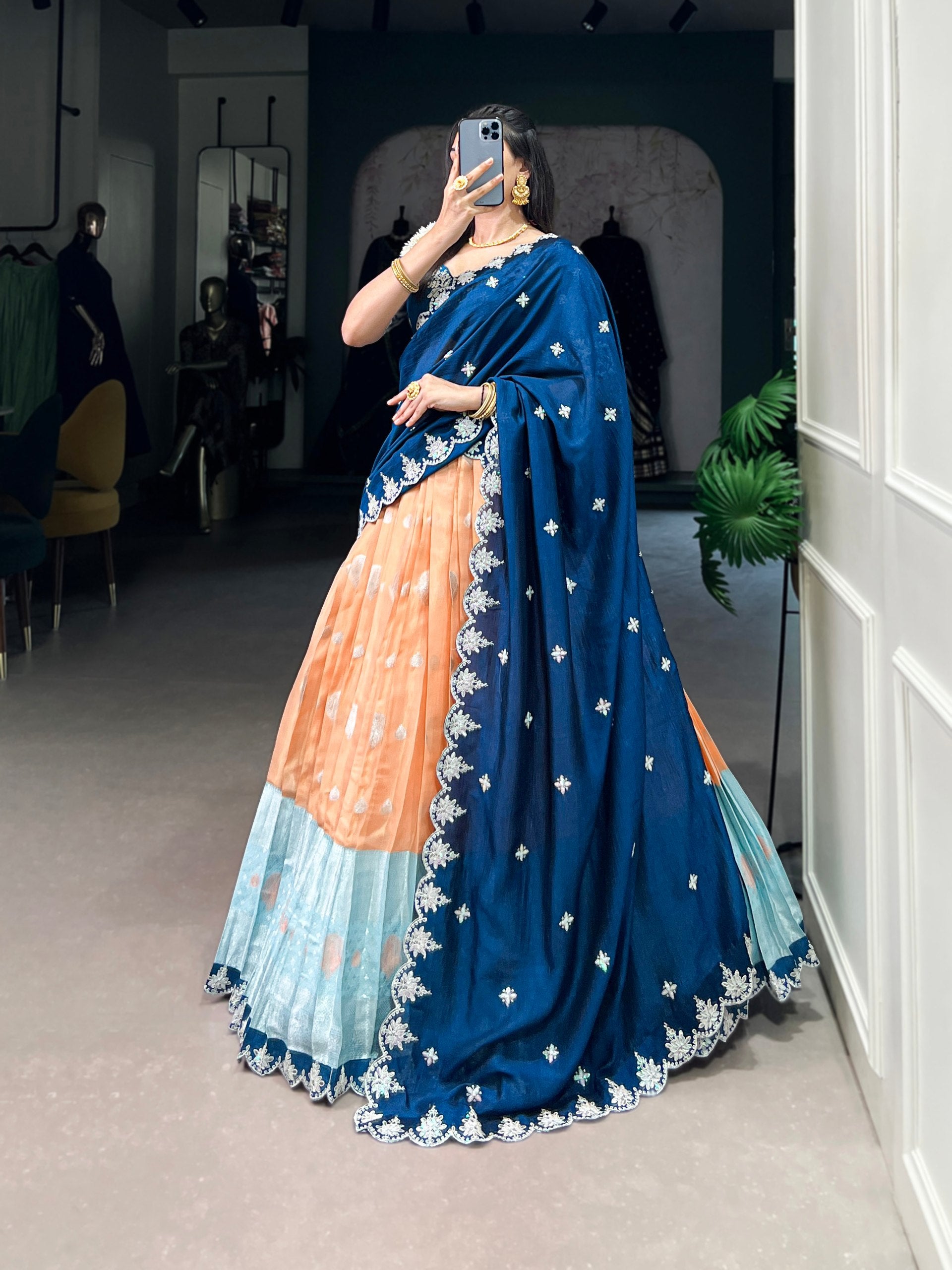 Women's Designer Ready to Wear Lehenga Saree | Embroidered Blouse with Belt Style Drape | Party Wear, Wedding & Festive Ethnic Wear