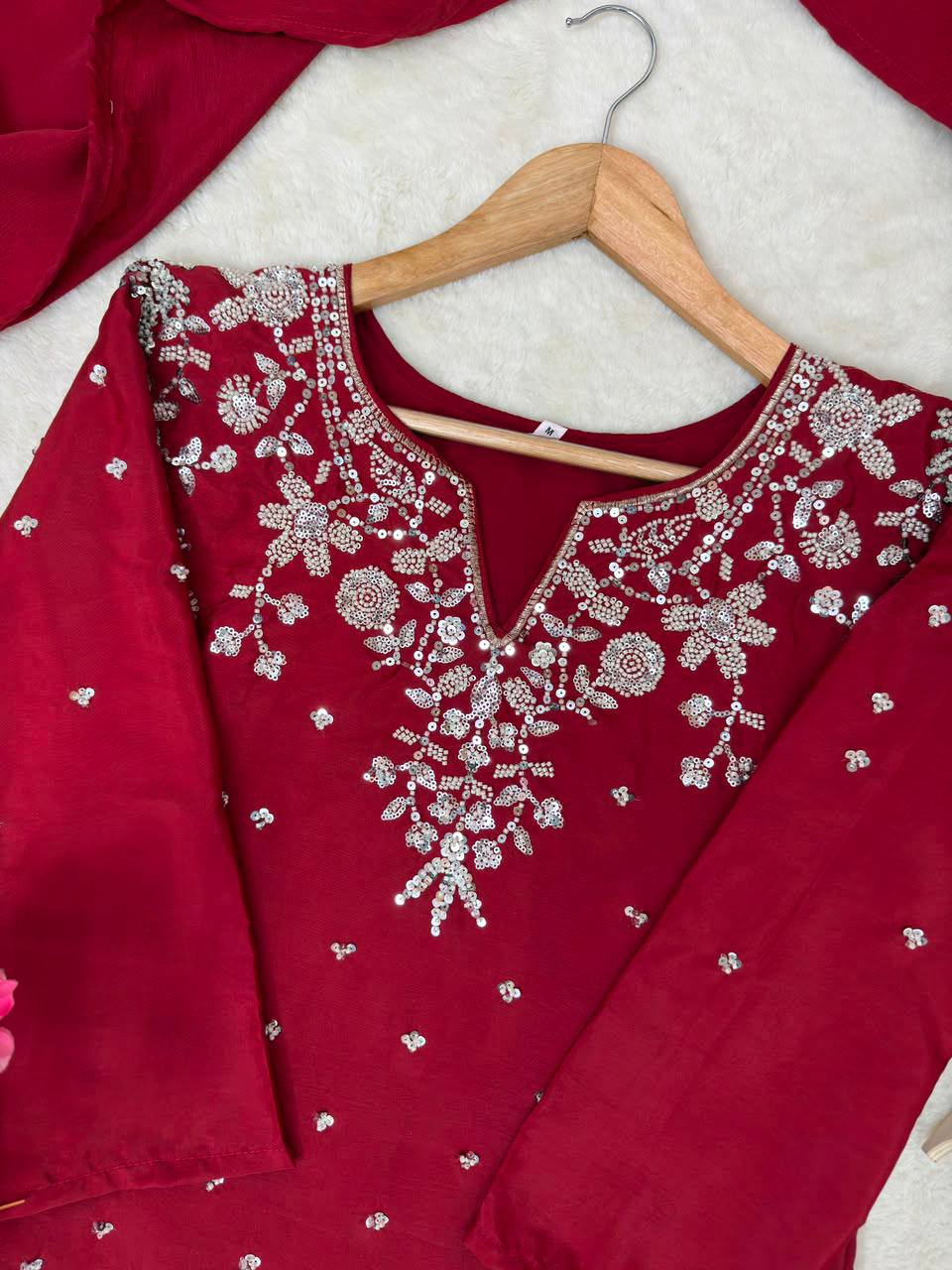 Women's Premium Embroidered Kurti Palazzo Dupatta Set | Designer Ethnic Suit | Party Wear, Festive & Wedding Collection
