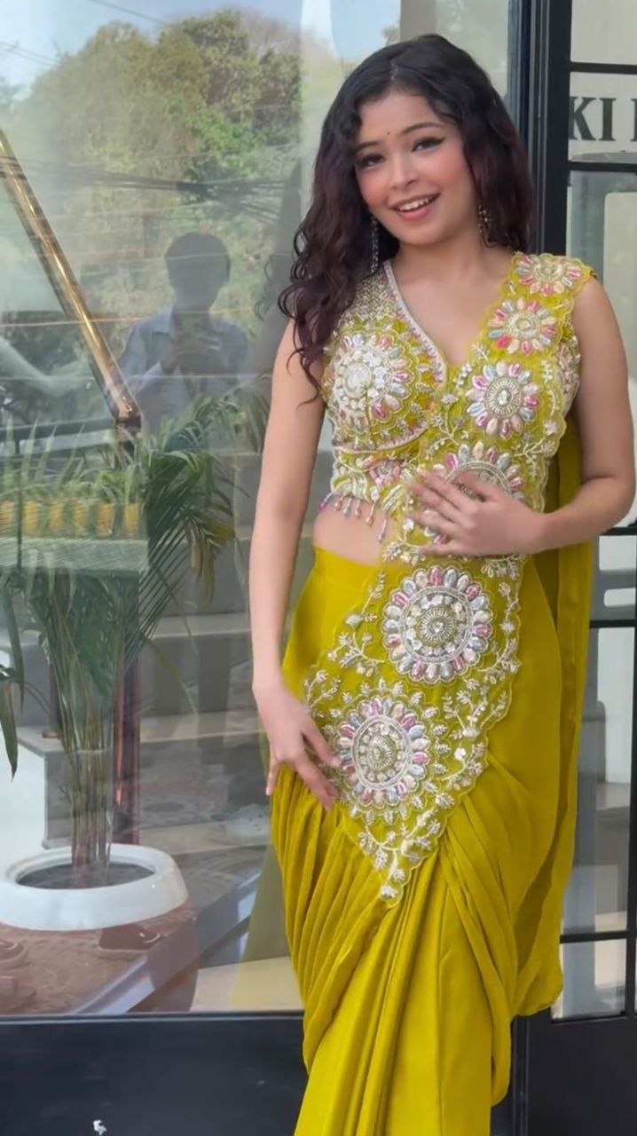 New Super Trending Embroidery Sequence work ready to wear saree with Embroidery Blouse