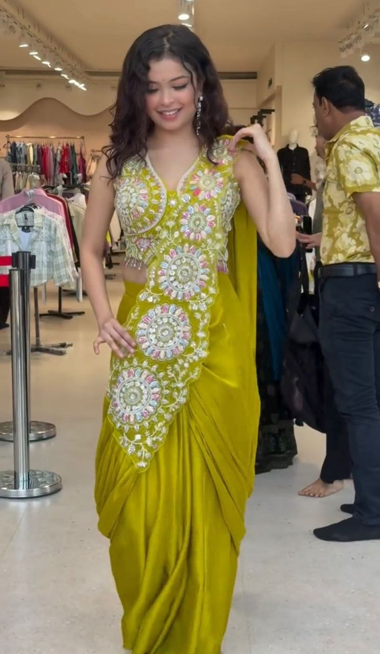 New Super Trending Embroidery Sequence work ready to wear saree with Embroidery Blouse