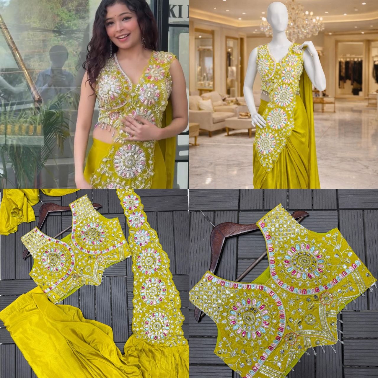 New Super Trending Embroidery Sequence work ready to wear saree with Embroidery Blouse