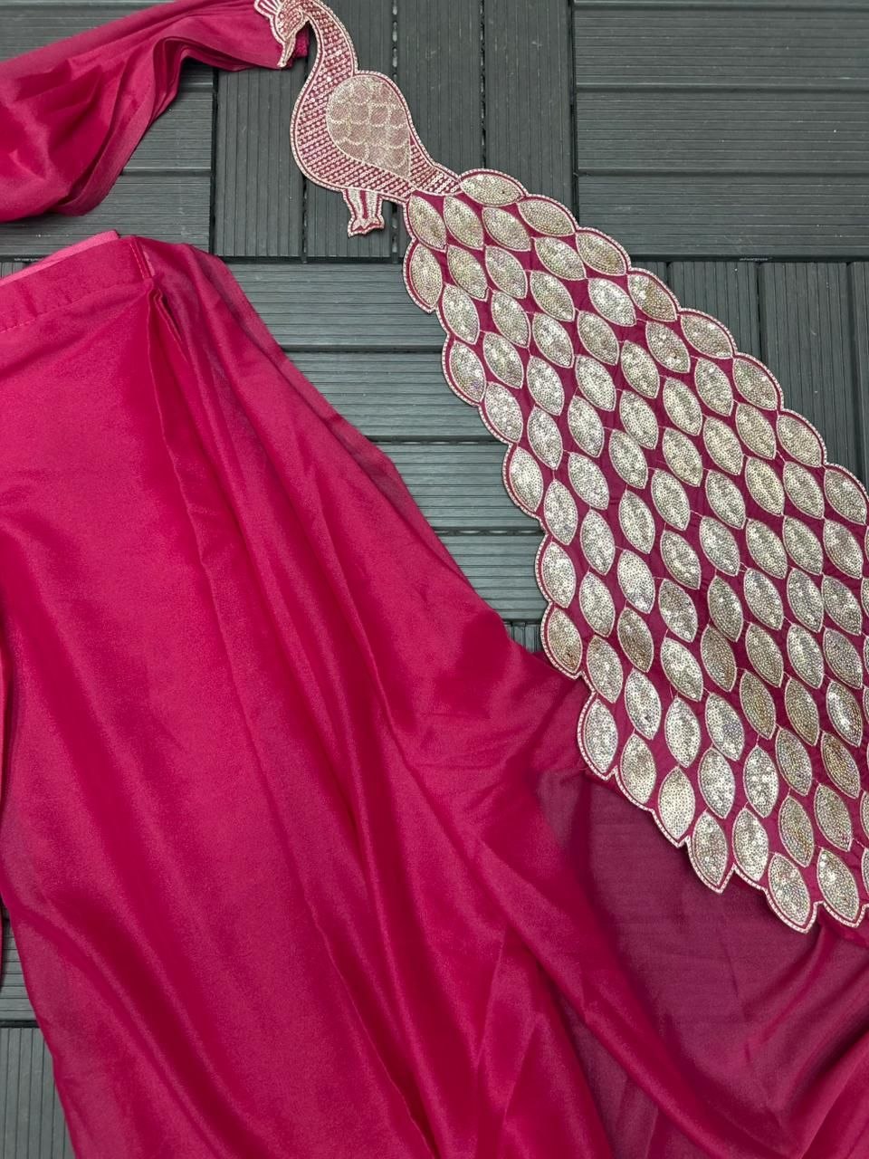 New Super Trending Embroidery Sequence work ready to wear saree with Embroidery Blouse