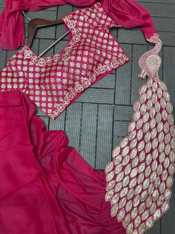 Designer Red Ready-To-Wear Saree with Mirror Embroidery Blouse