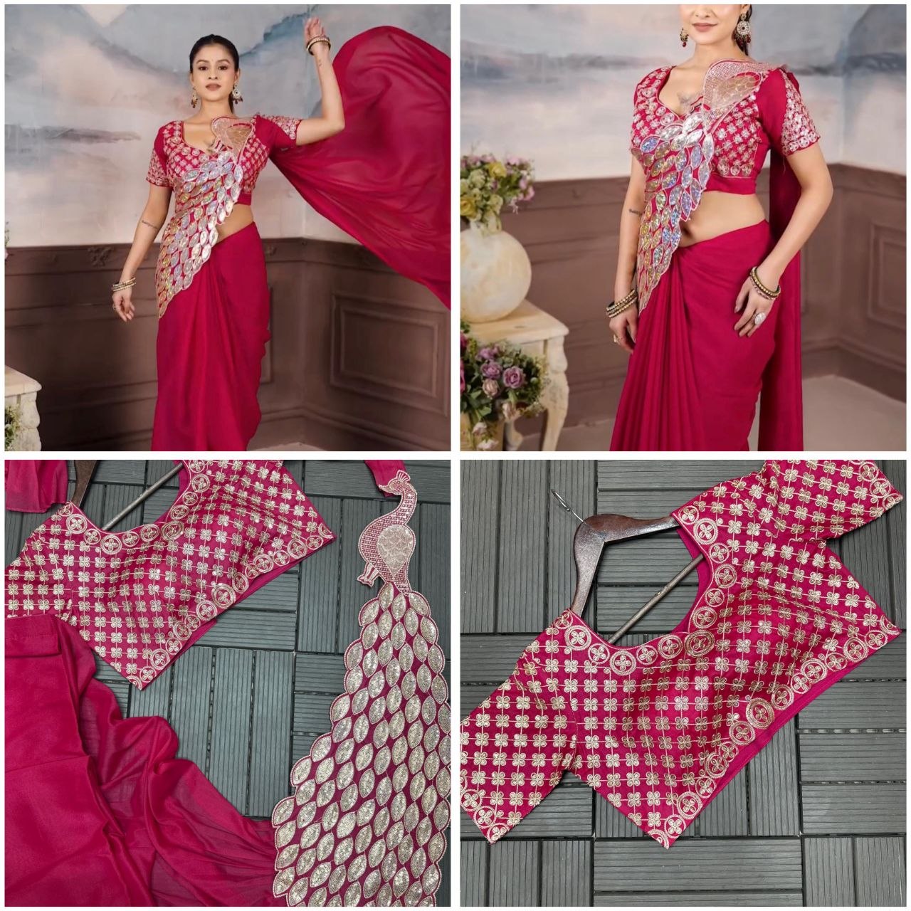 New Super Trending Embroidery Sequence work ready to wear saree with Embroidery Blouse