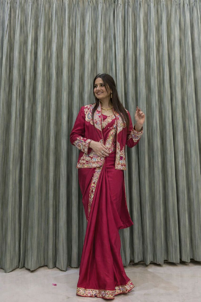 Premium Designer Koti Style Ready-To-Wear Saree Collection | Heavy Embroidery Party Wear Saree Set