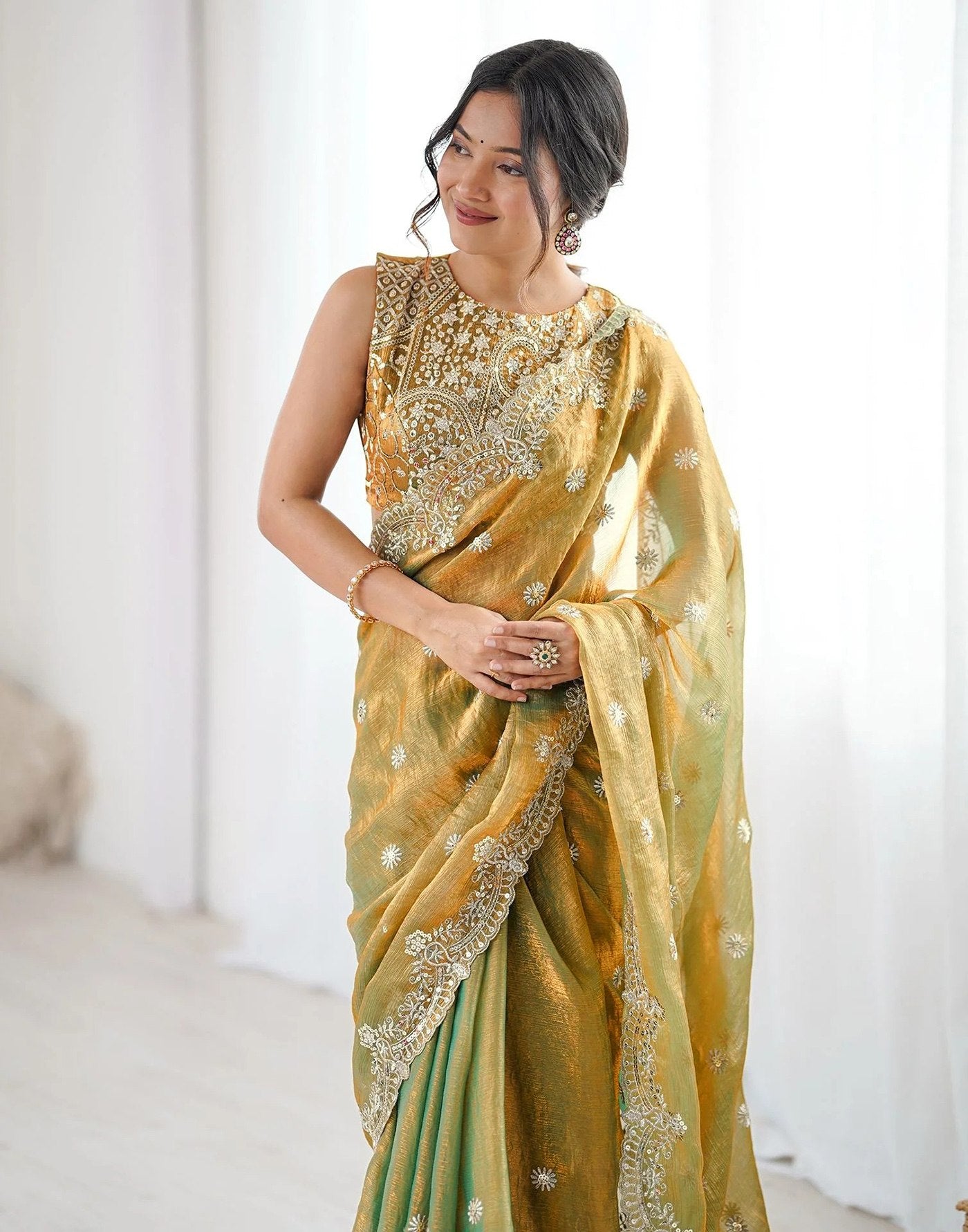 Luxury Party Wear Saree with Rich Embroidery & Blouse