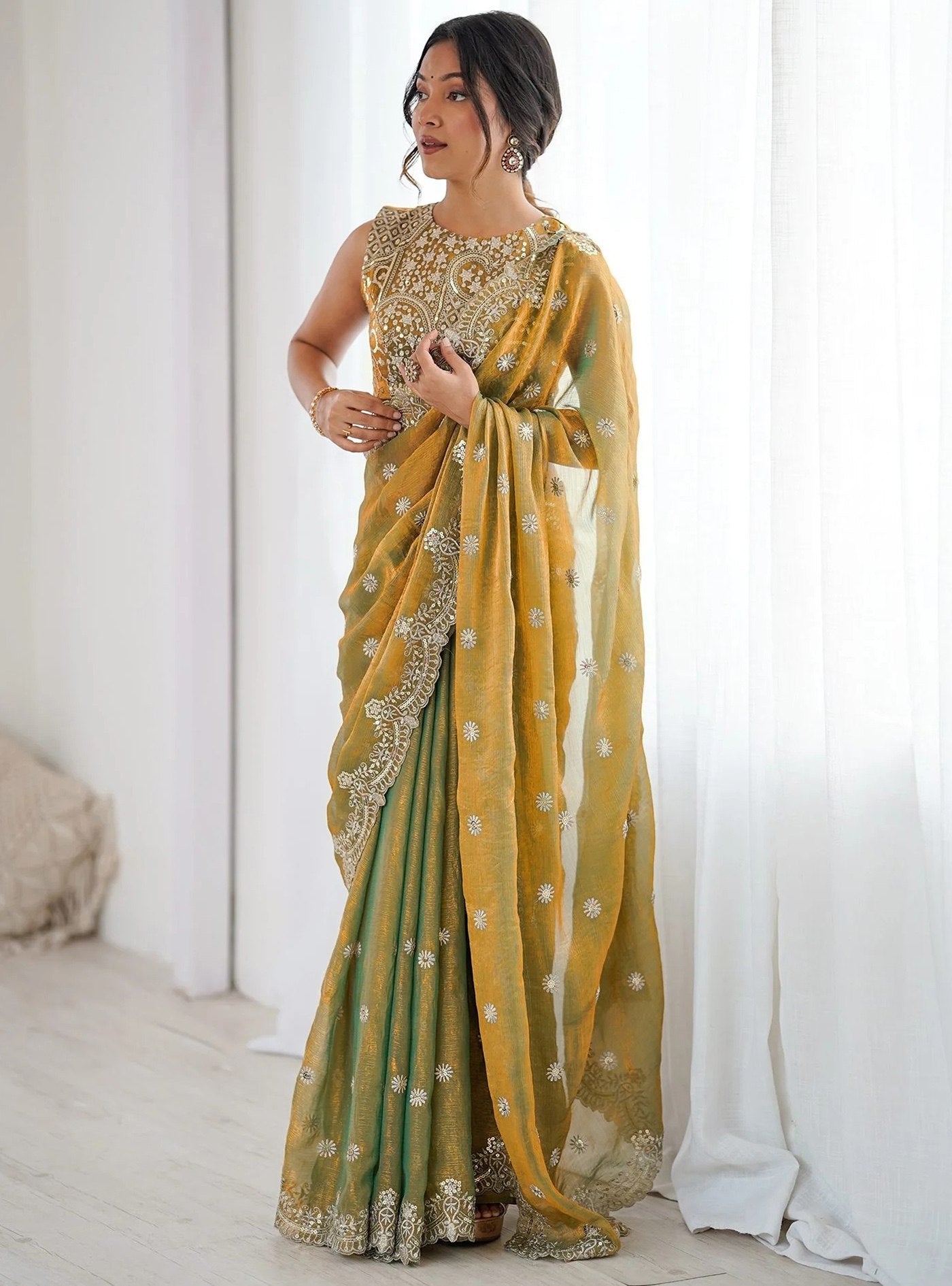 Luxury Party Wear Saree with Rich Embroidery & Blouse