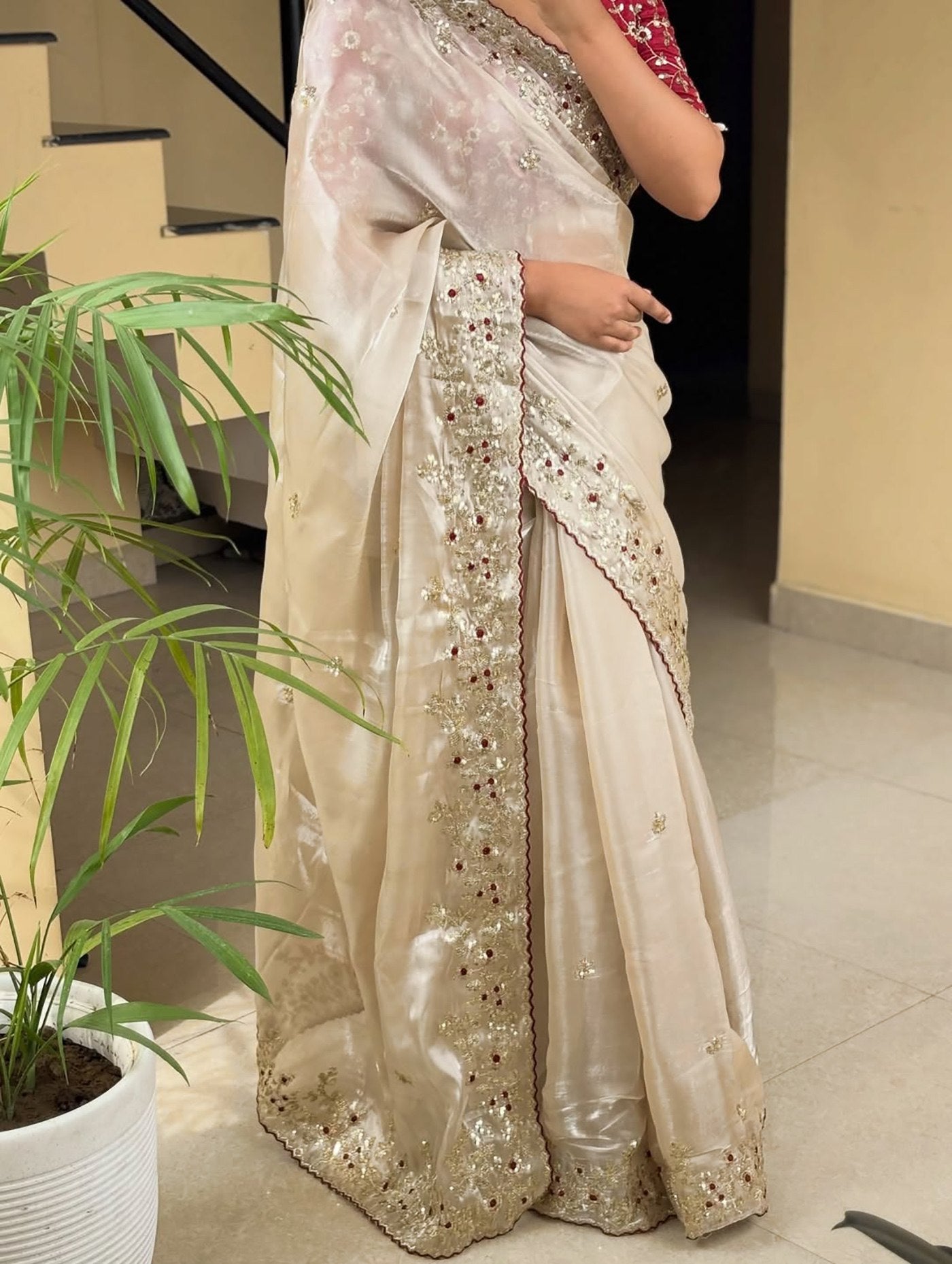 Premium Ivory Saree with Heavy Border Embroidery – Festive Wear