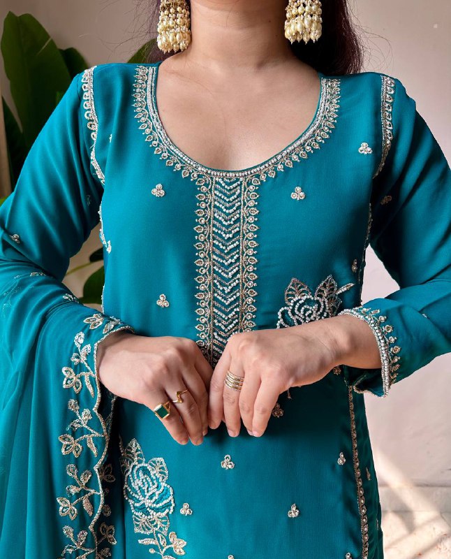 Elegant Red Embroidered Kurti Plazzo Set with Dupatta for Festive & Party Wear