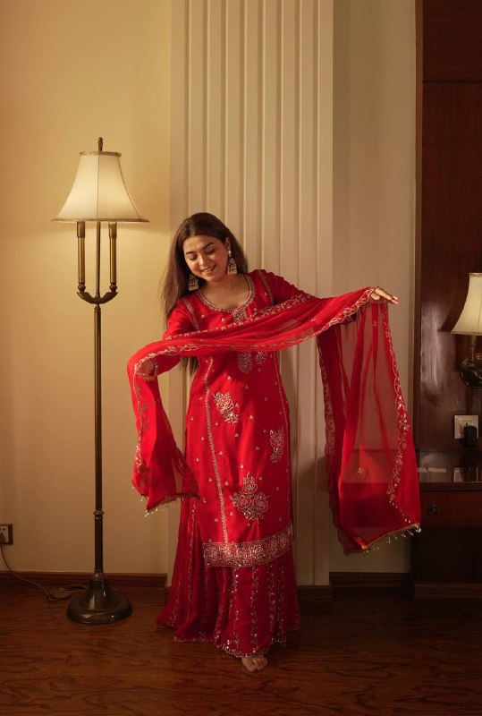 Elegant Red Embroidered Kurti Plazzo Set with Dupatta for Festive & Party Wear