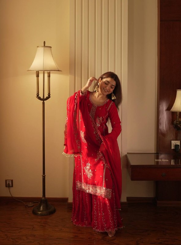 Elegant Red Embroidered Kurti Plazzo Set with Dupatta for Festive & Party Wear