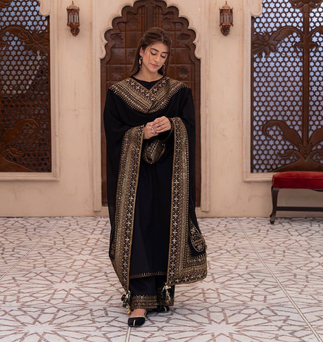 Kalashri – Royal Black Embroidered Sharara Set