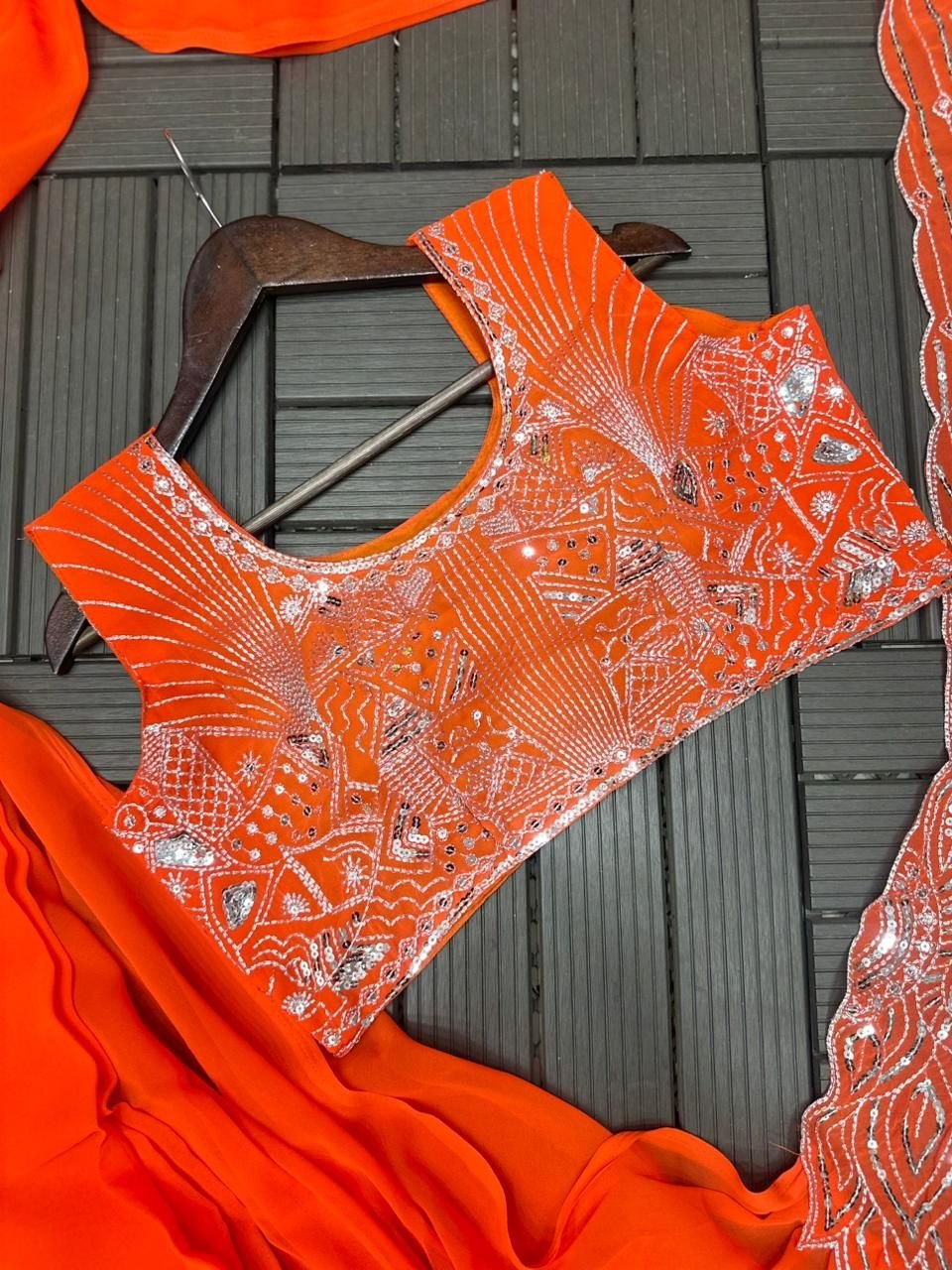 New Super Trending Embroidery Sequence work ready to wear saree with Embroidery Blouse