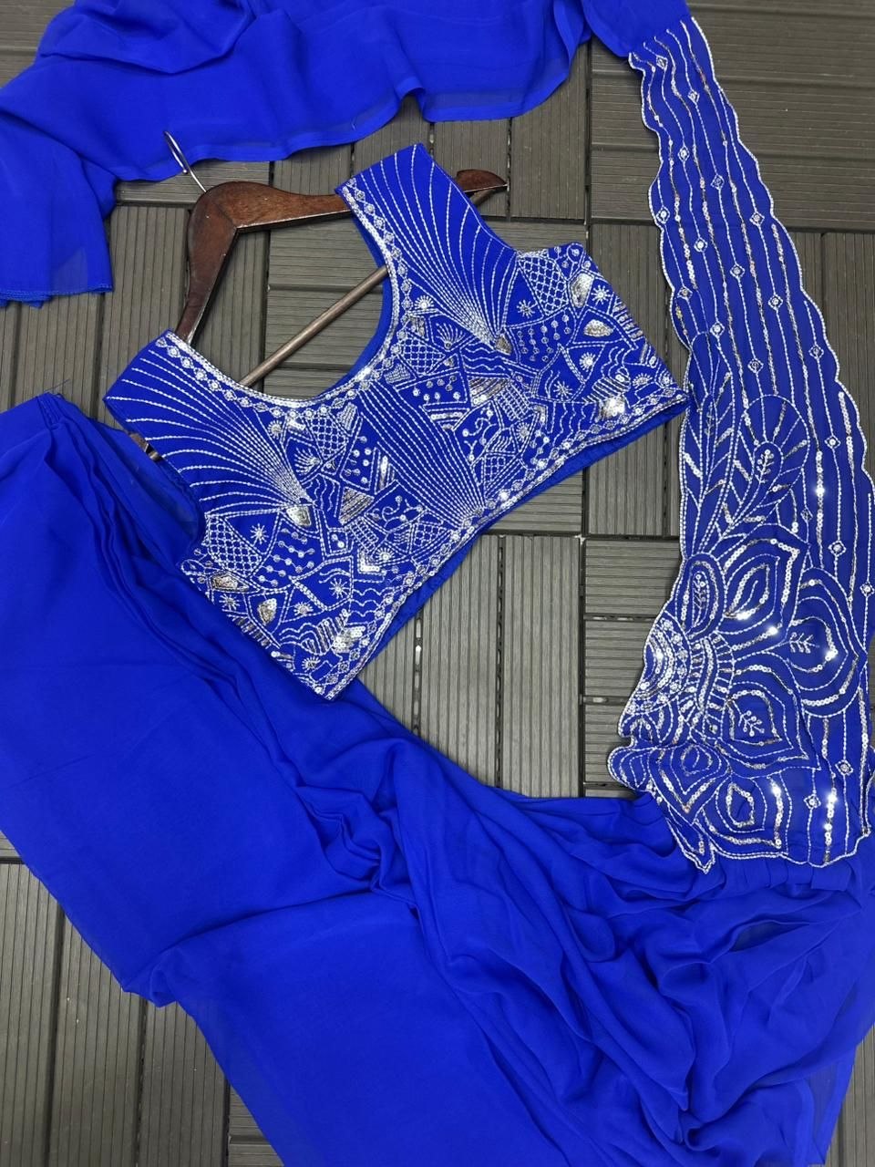 New Super Trending Embroidery Sequence work ready to wear saree with Embroidery Blouse