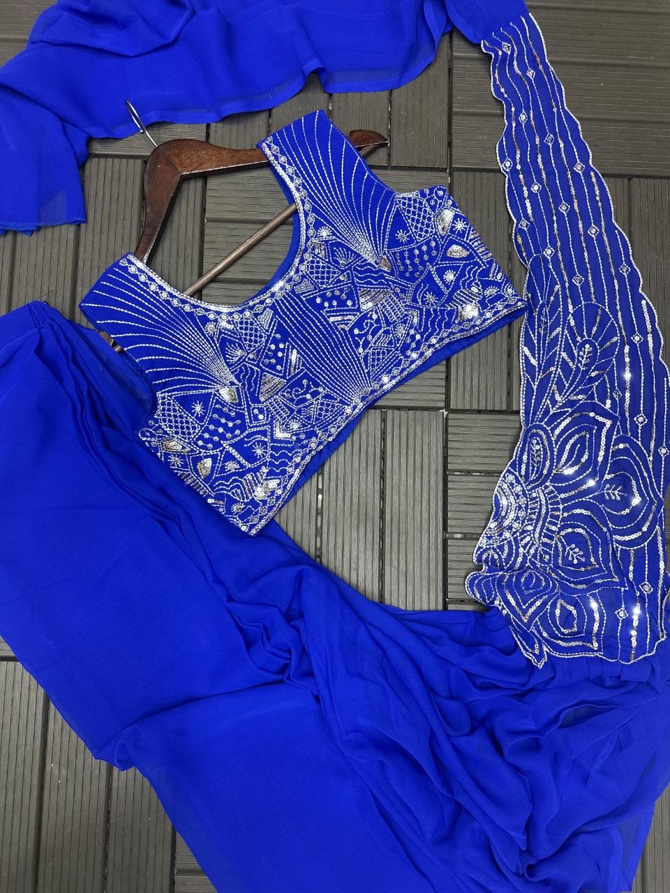 New Super Trending Embroidery Sequence work ready to wear saree with Embroidery Blouse