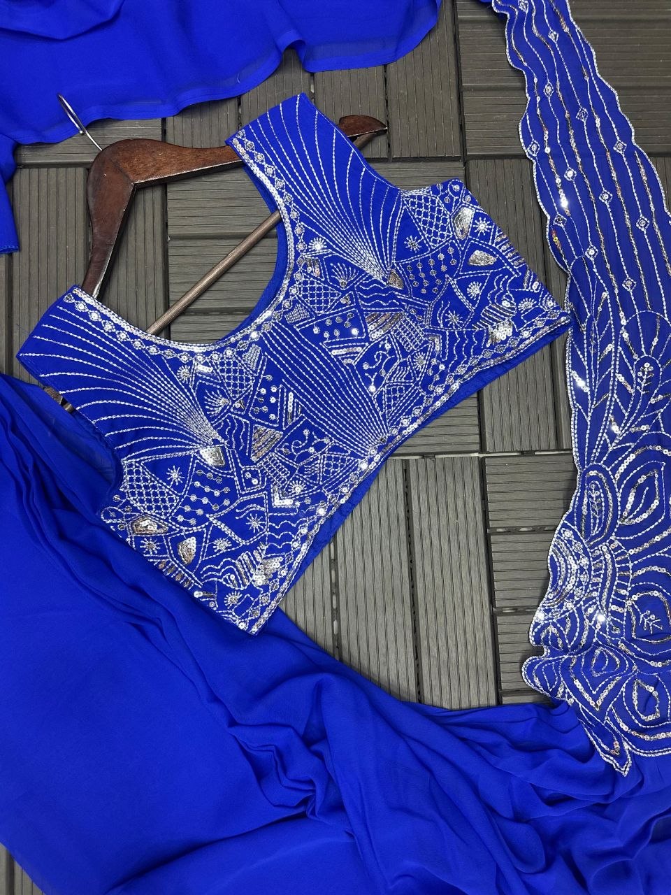 New Super Trending Embroidery Sequence work ready to wear saree with Embroidery Blouse