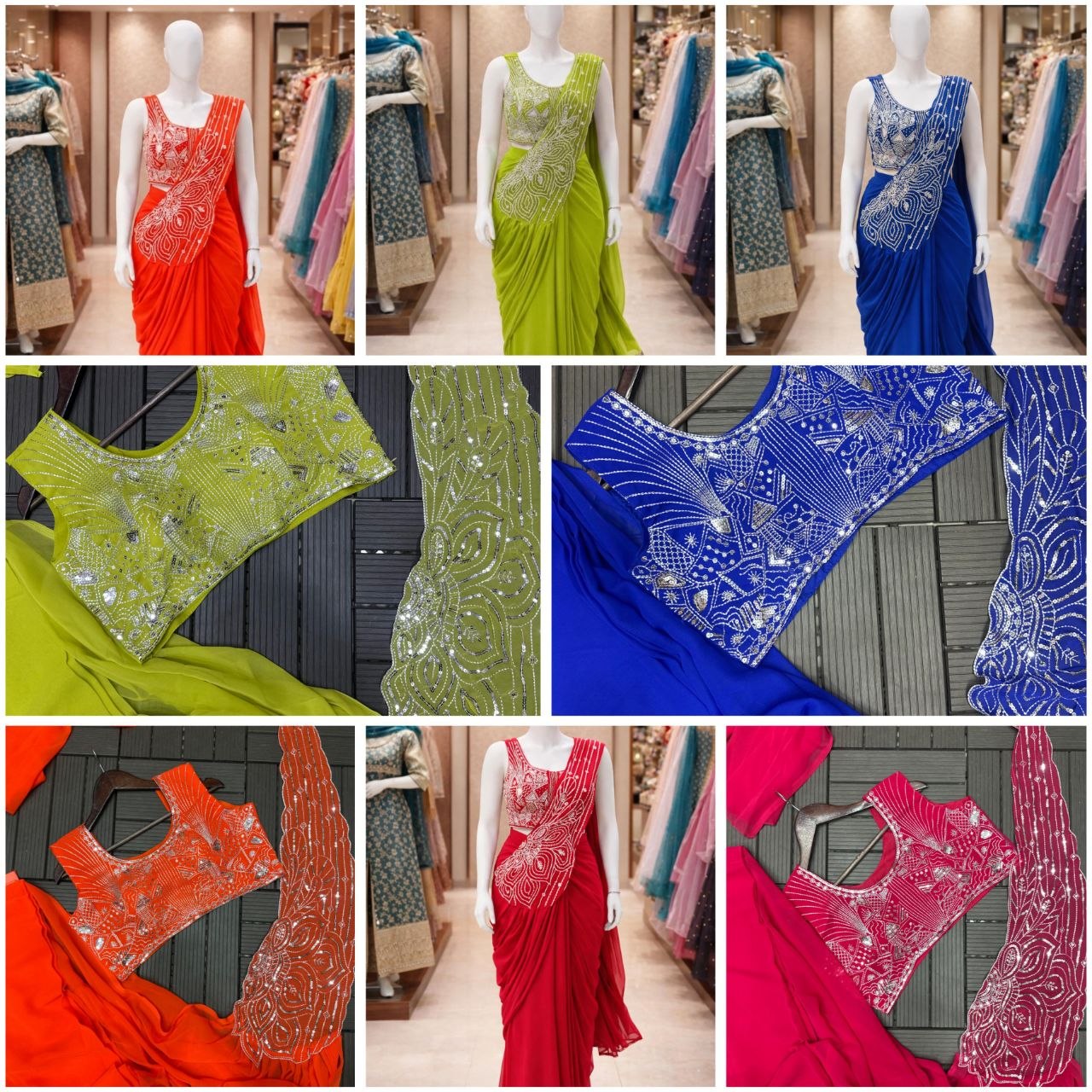 New Super Trending Embroidery Sequence work ready to wear saree with Embroidery Blouse