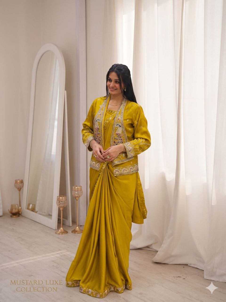 Mustard Elegance Ready-To-Wear Saree Set 💛