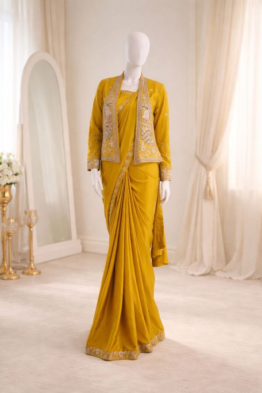 Mustard Elegance Ready-To-Wear Saree Set 💛