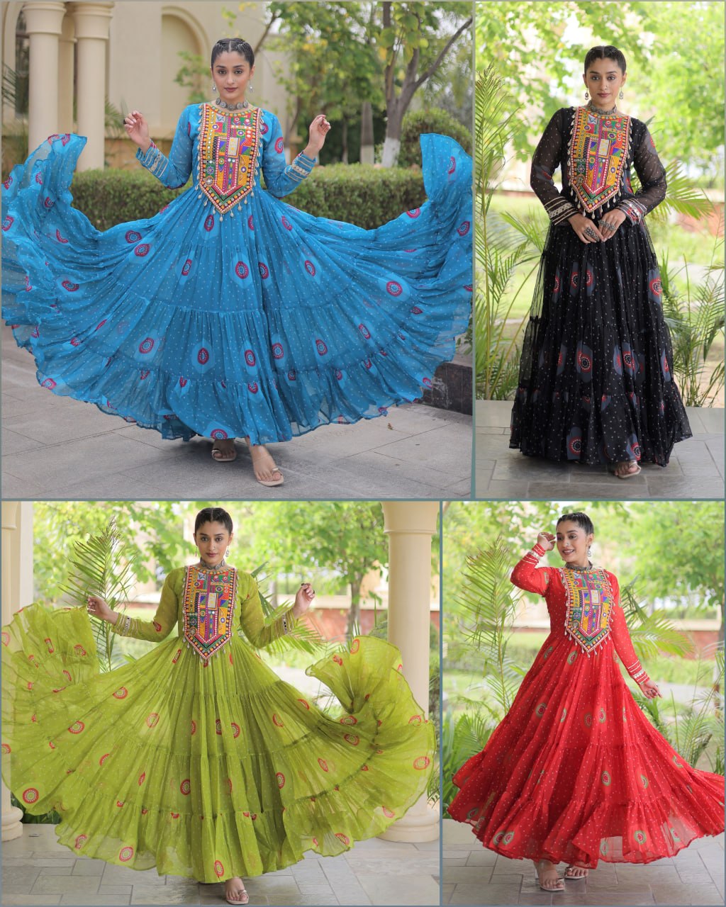 Women's Embroidered Georgette Anarkali Gown with Heavy Mirror Work – Party & Festive Wear