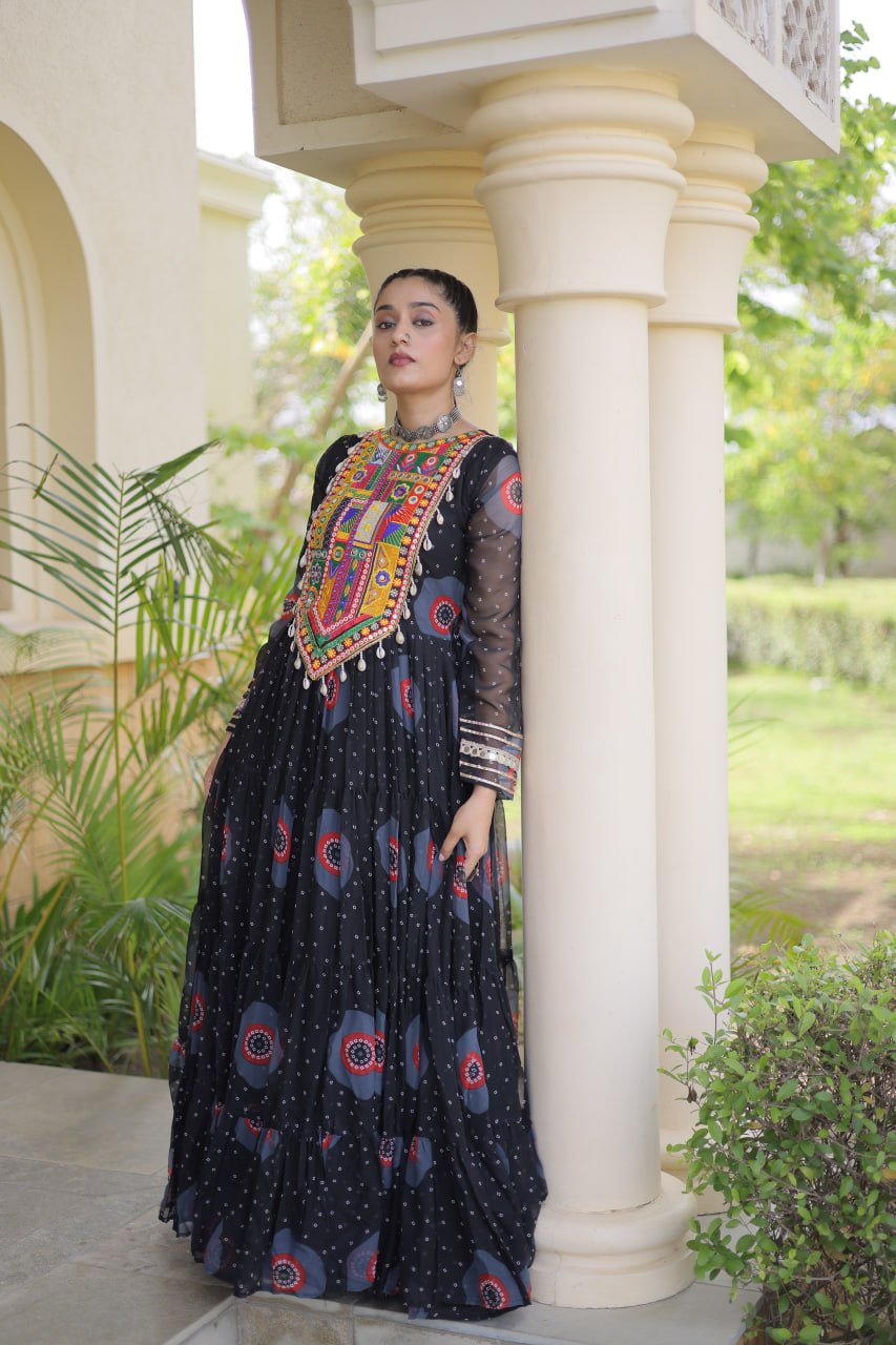 Women's Embroidered Georgette Anarkali Gown with Heavy Mirror Work – Party & Festive Wear