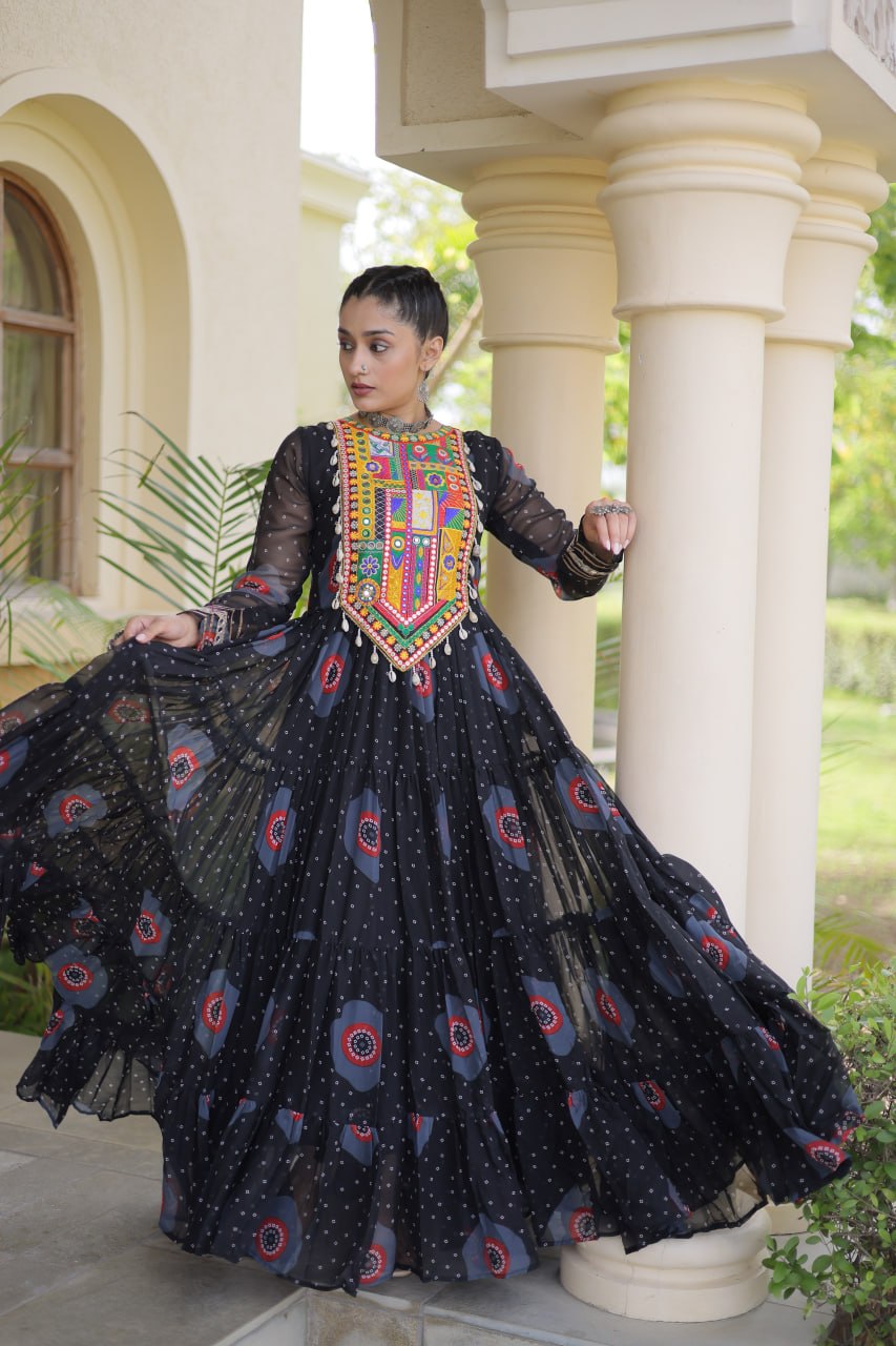 Women's Embroidered Georgette Anarkali Gown with Heavy Mirror Work – Party & Festive Wear