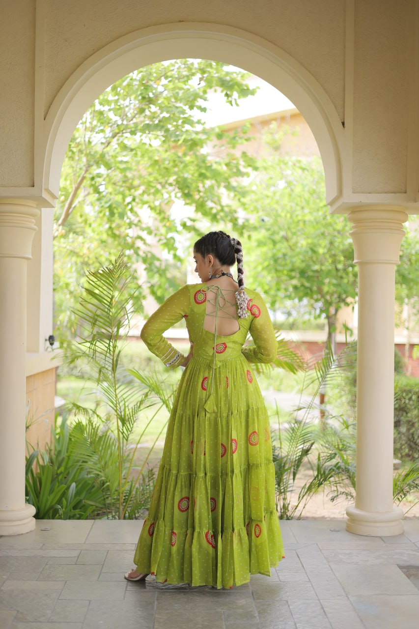 Women's Embroidered Georgette Anarkali Gown with Heavy Mirror Work – Party & Festive Wear