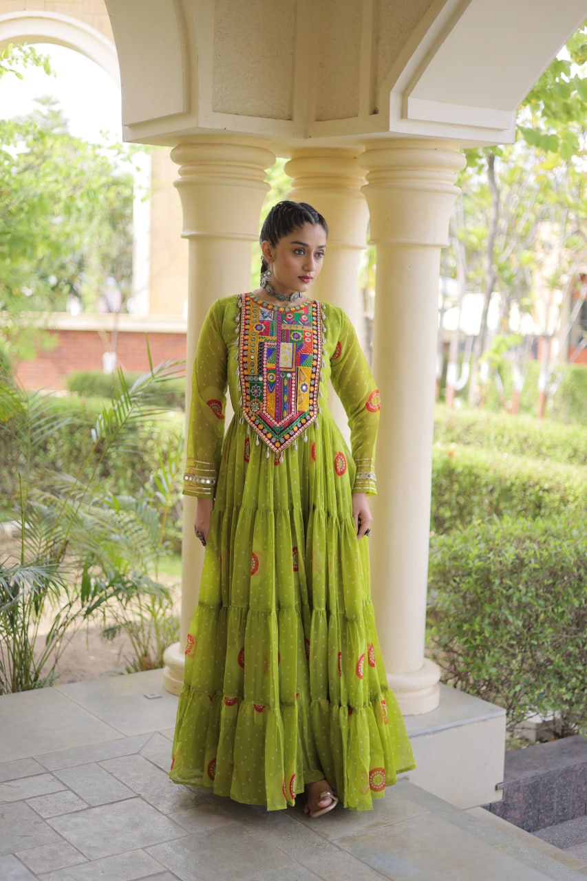 Women's Embroidered Georgette Anarkali Gown with Heavy Mirror Work – Party & Festive Wear