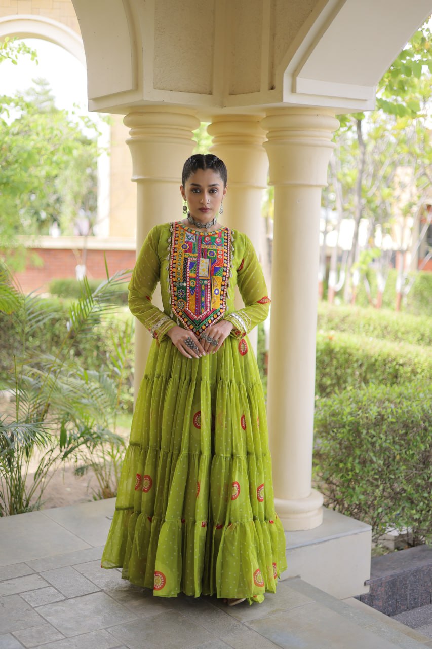 Women's Embroidered Georgette Anarkali Gown with Heavy Mirror Work – Party & Festive Wear