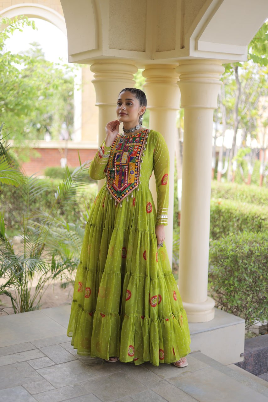 Women's Embroidered Georgette Anarkali Gown with Heavy Mirror Work – Party & Festive Wear